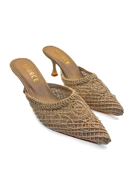 Nude Whirl Lace Heeled Mules Source