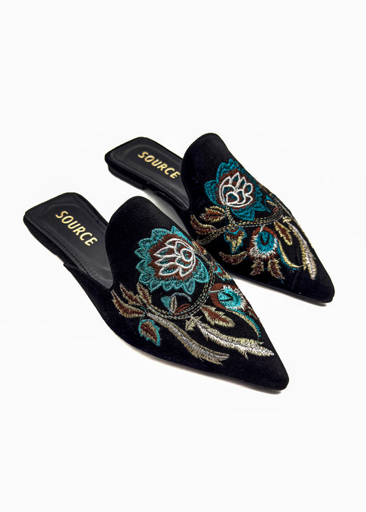 Embroidered Mules Black Source