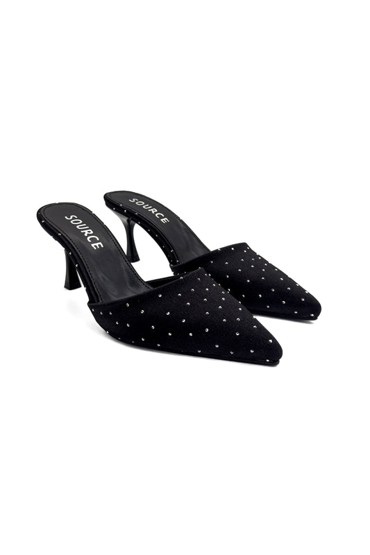 Black Crystal Dot Pointed Heels Source