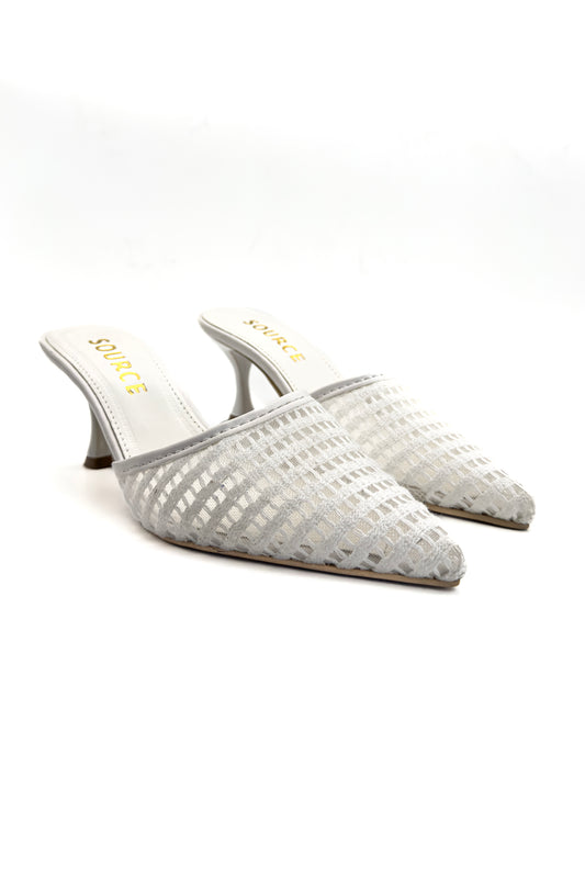 White Lattice Belle Heels Source