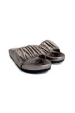 Metallic Smoke Ruched Slides Source