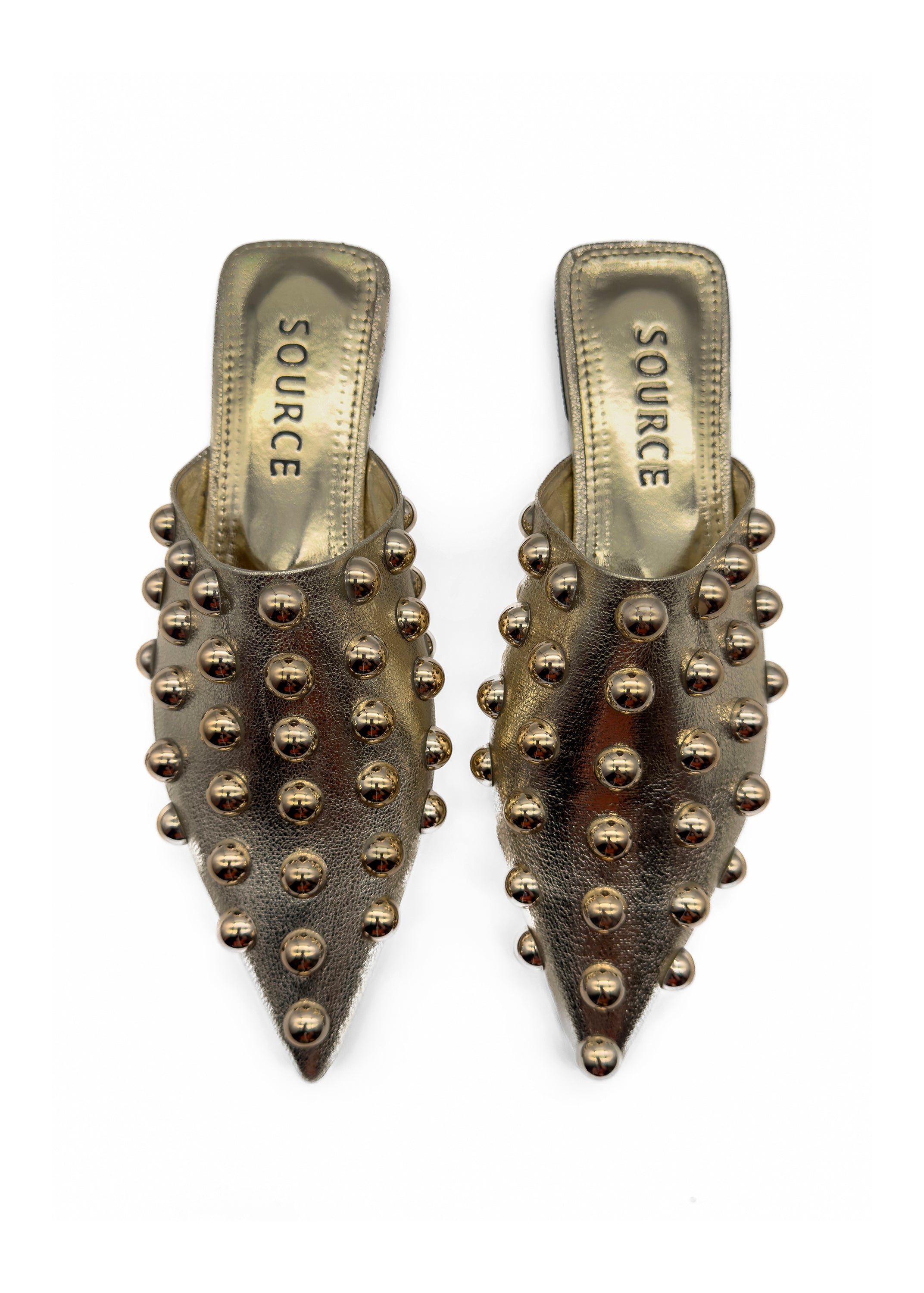 Gold Madonna Studded Slides Source