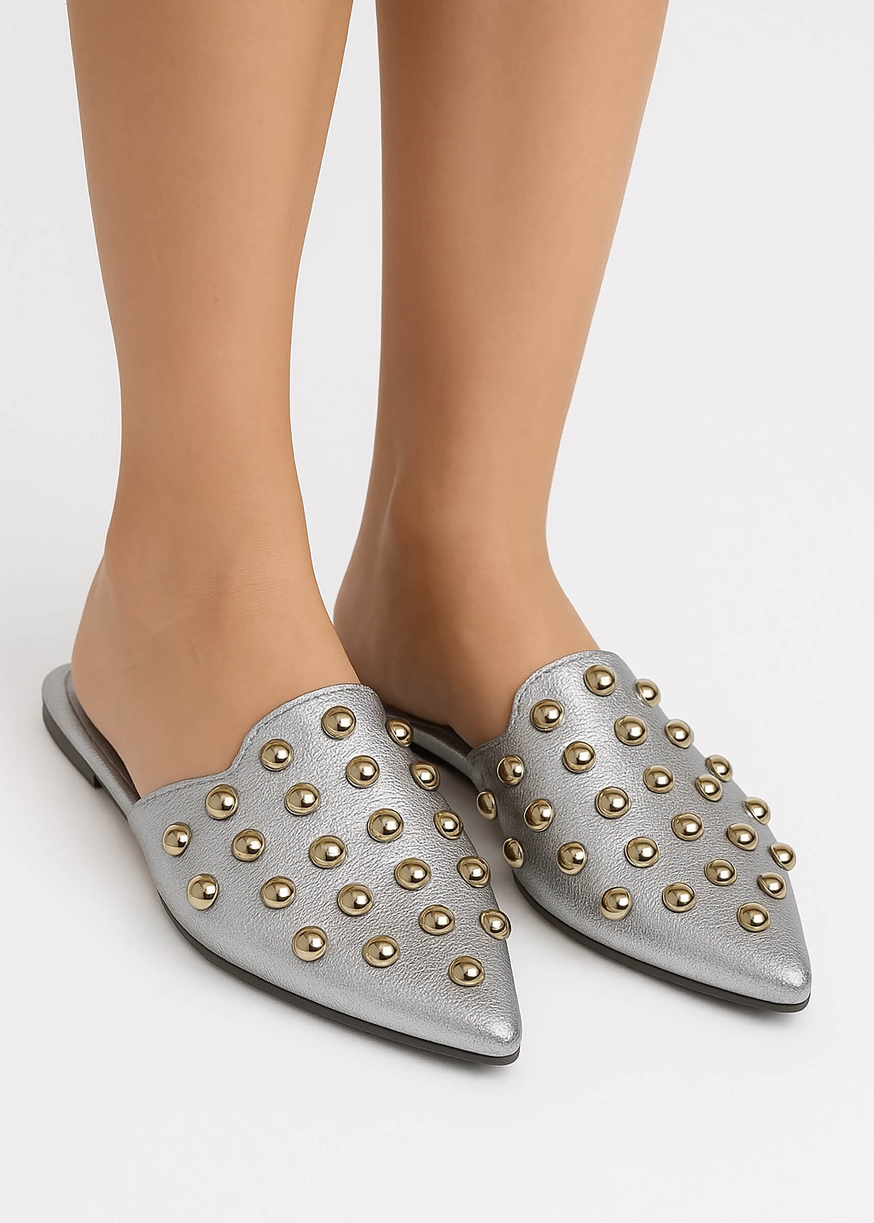 Silver Ira Studded Slides