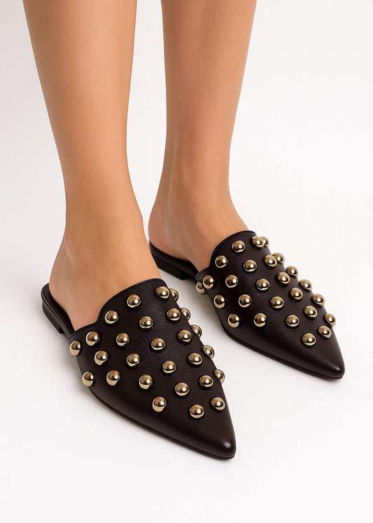 Gunmetal Esabella Studded Slides