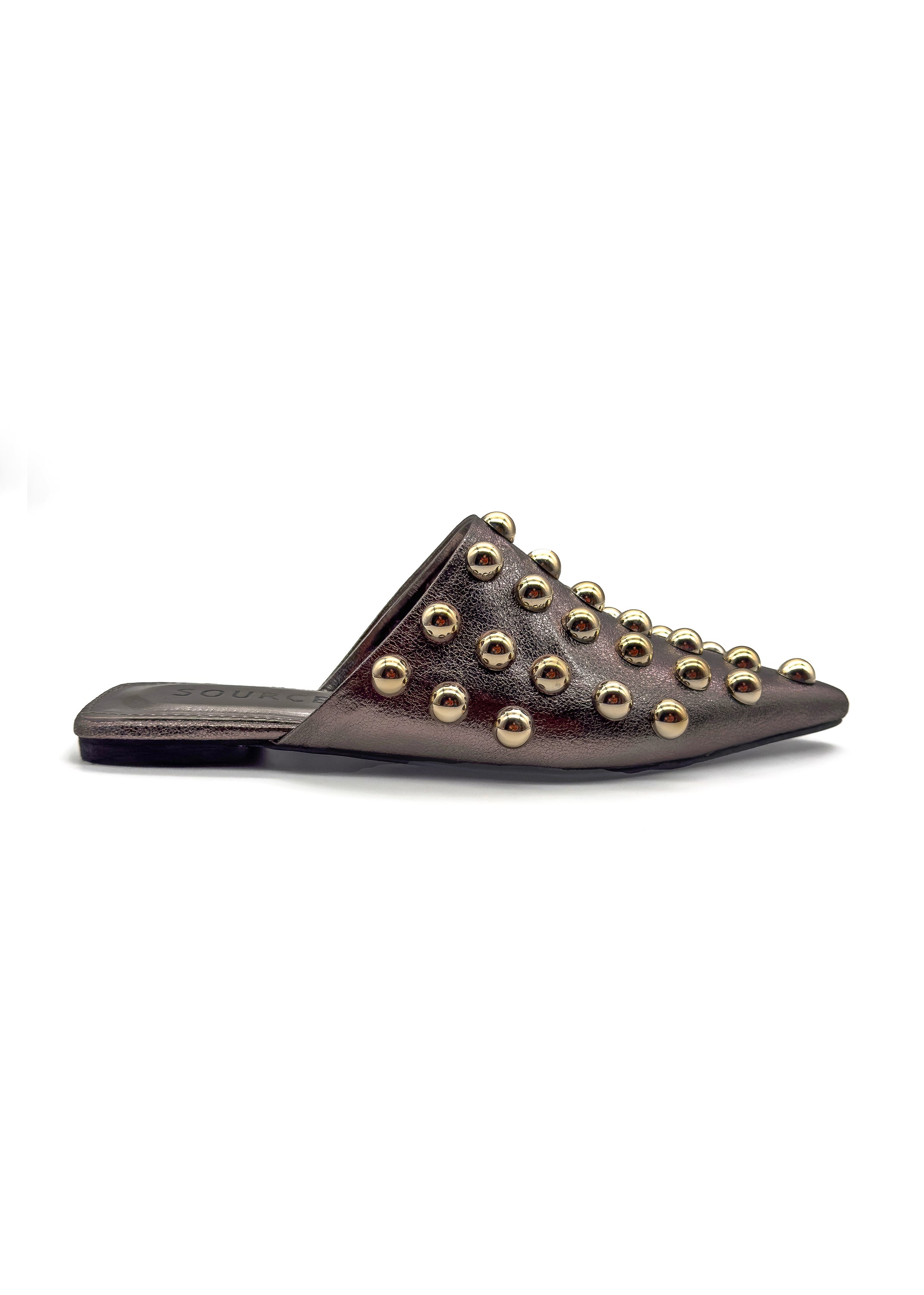 Gunmetal Esabella Studded Slides Source