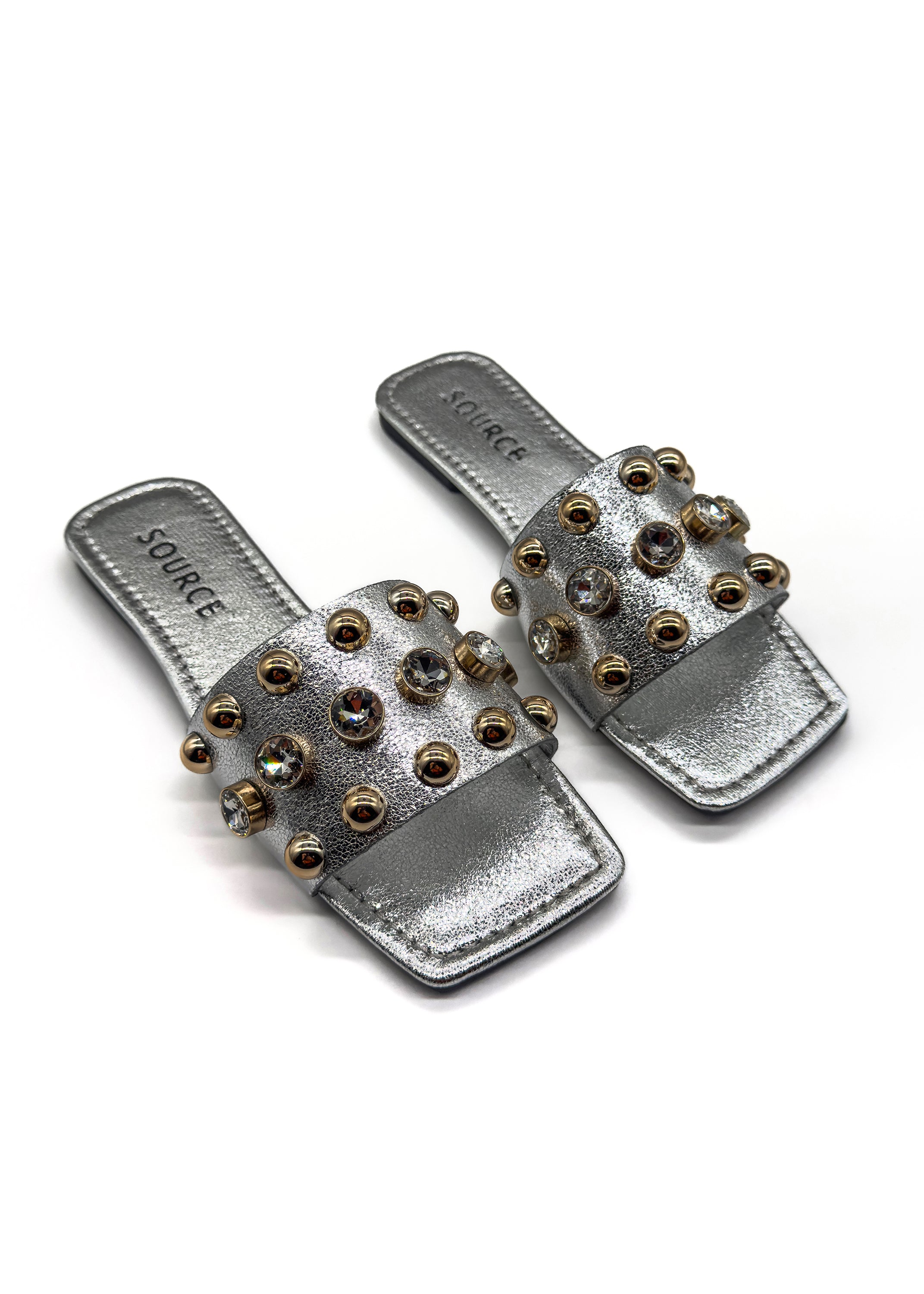 Silver Isabelle Crystal Stud Slides Source