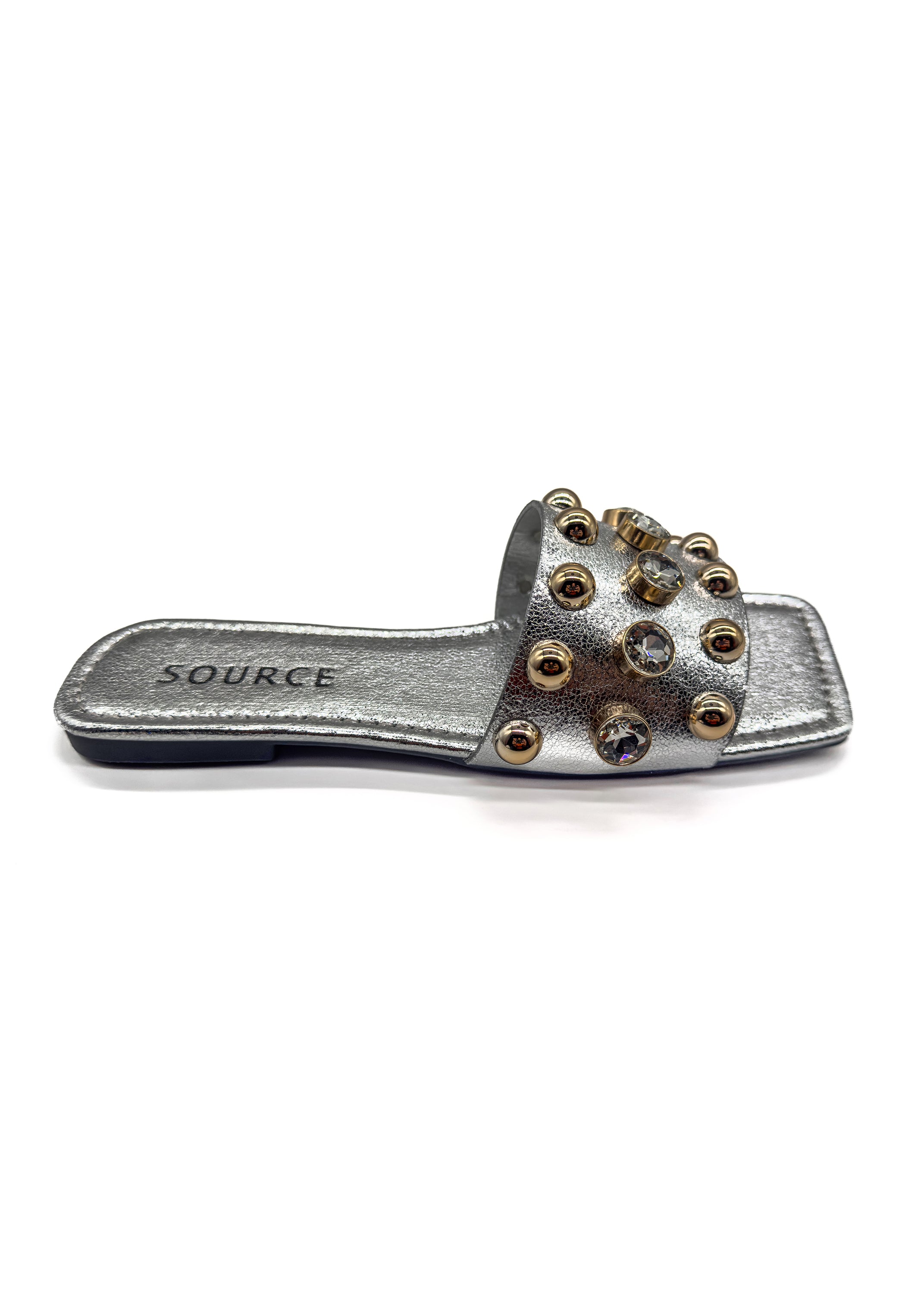 Silver Isabelle Crystal Stud Slides Source