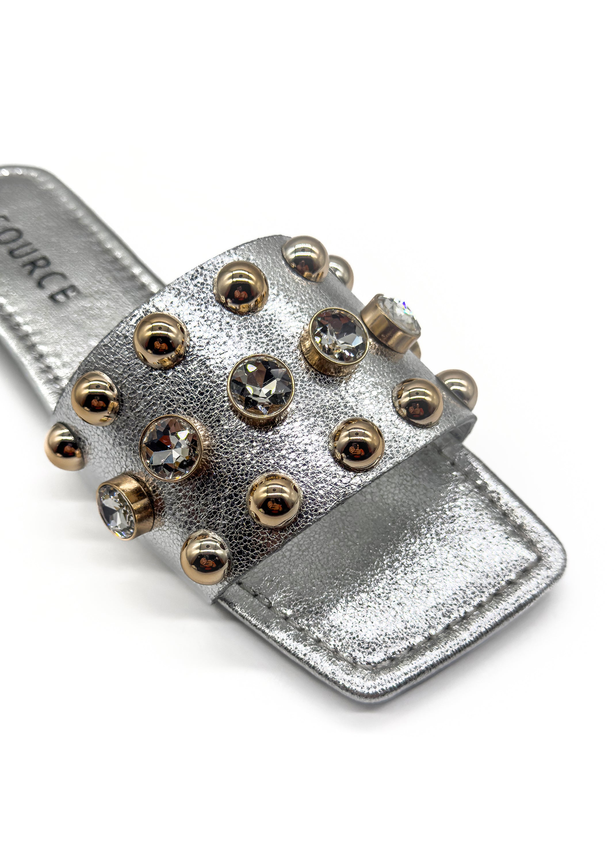 Silver Isabelle Crystal Stud Slides Source