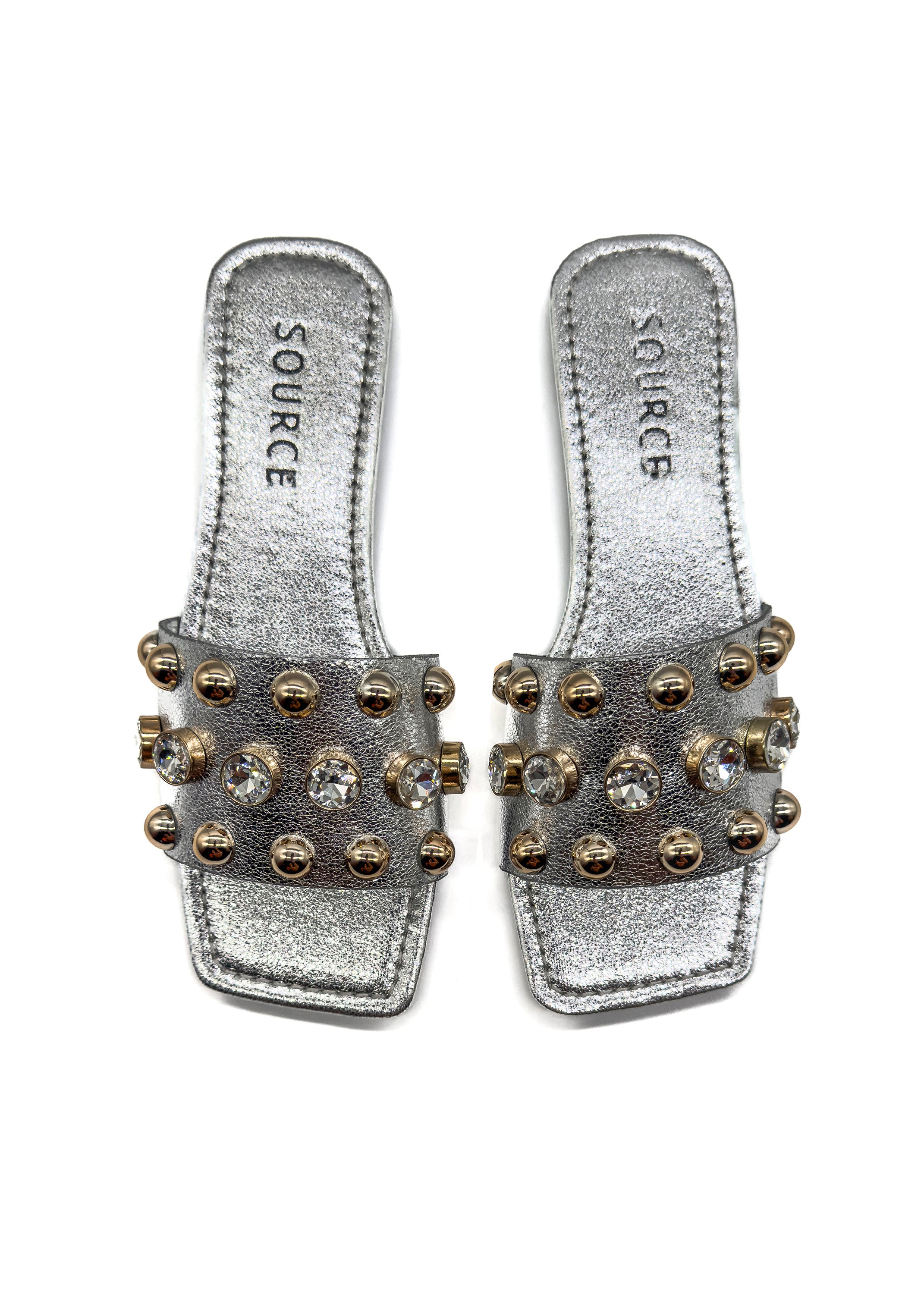 Silver Isabelle Crystal Stud Slides Source