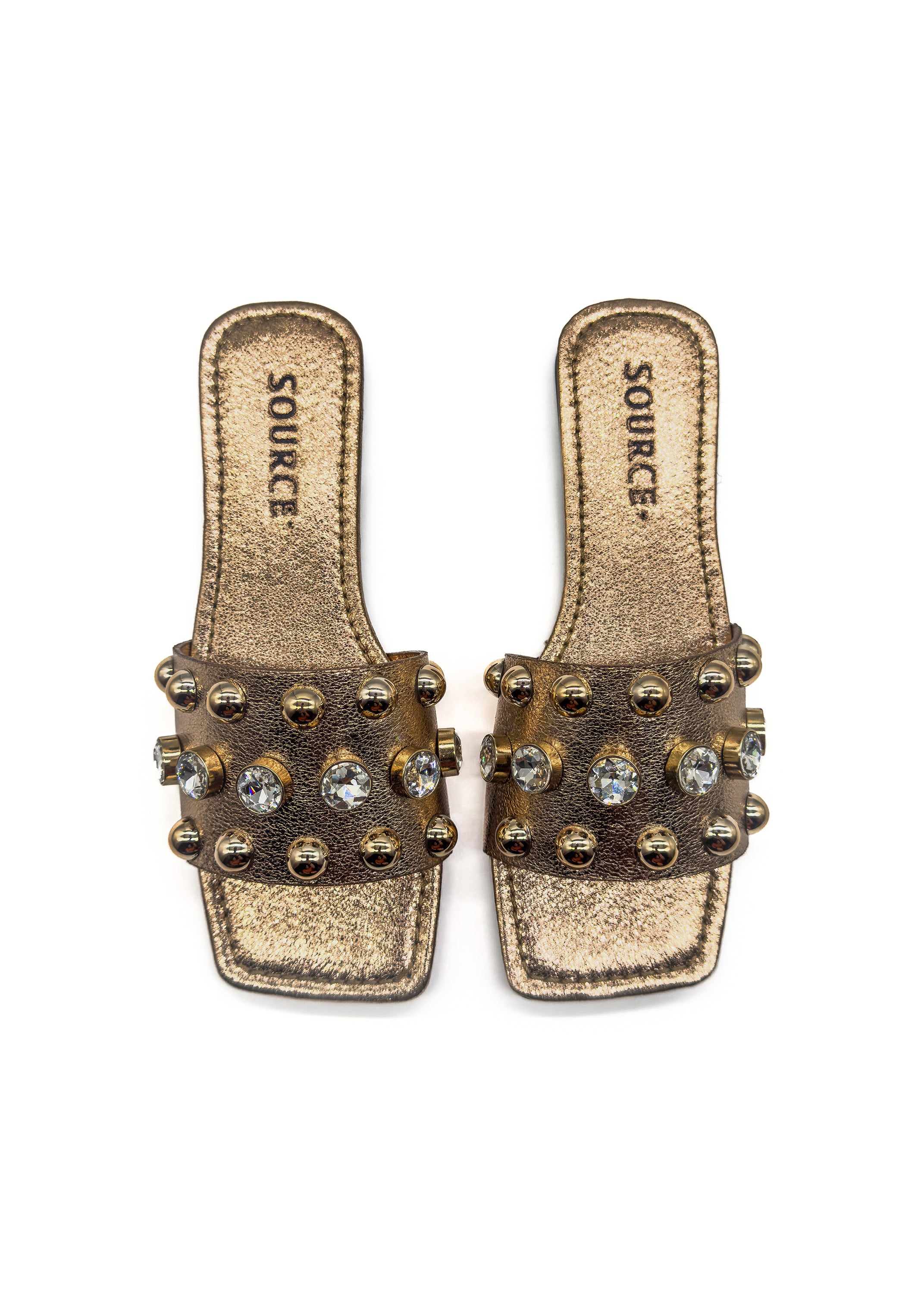 Bronze Ira Crystal Stud Slides Source