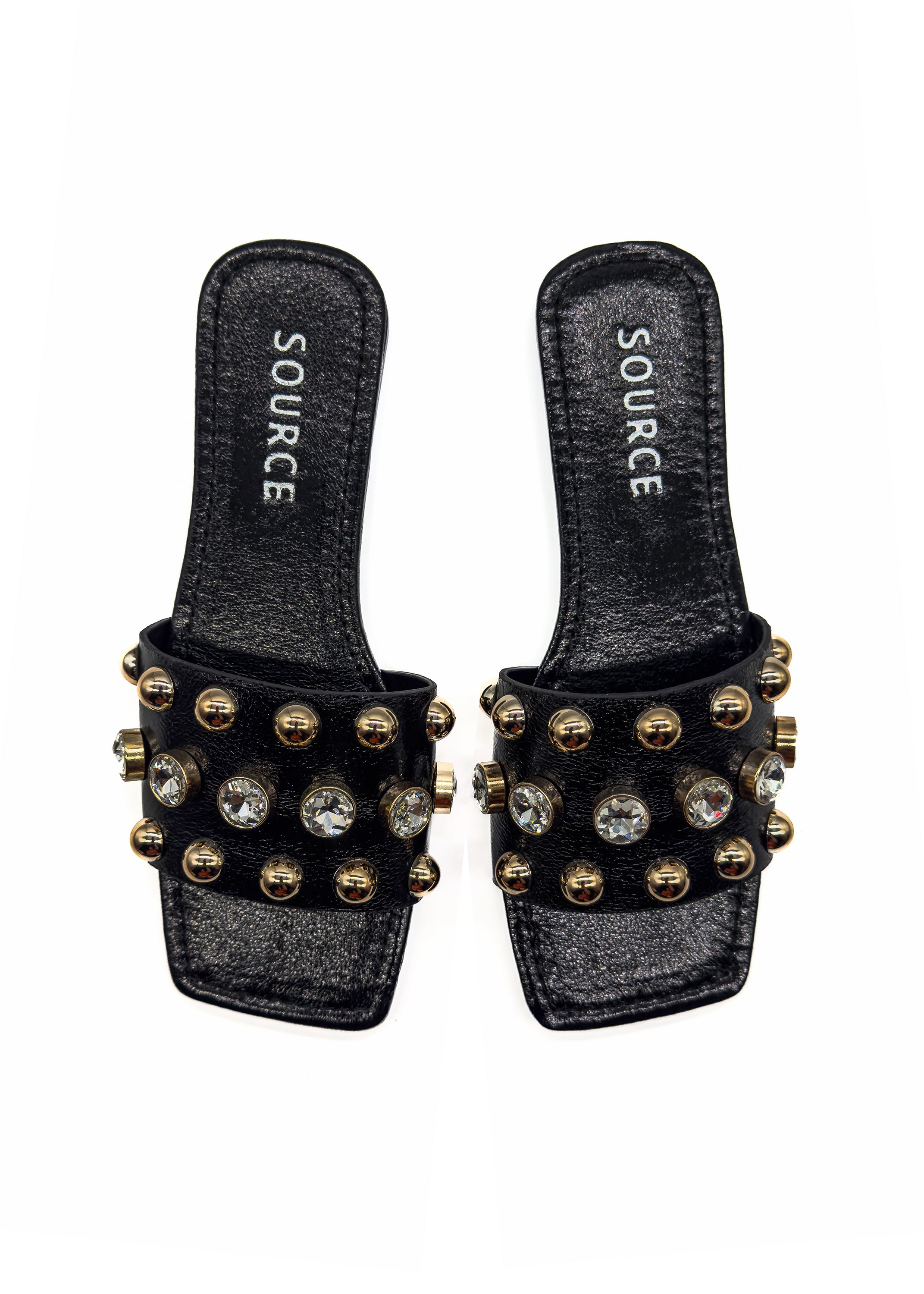 Black Esabella Crystal Stud Slides Source
