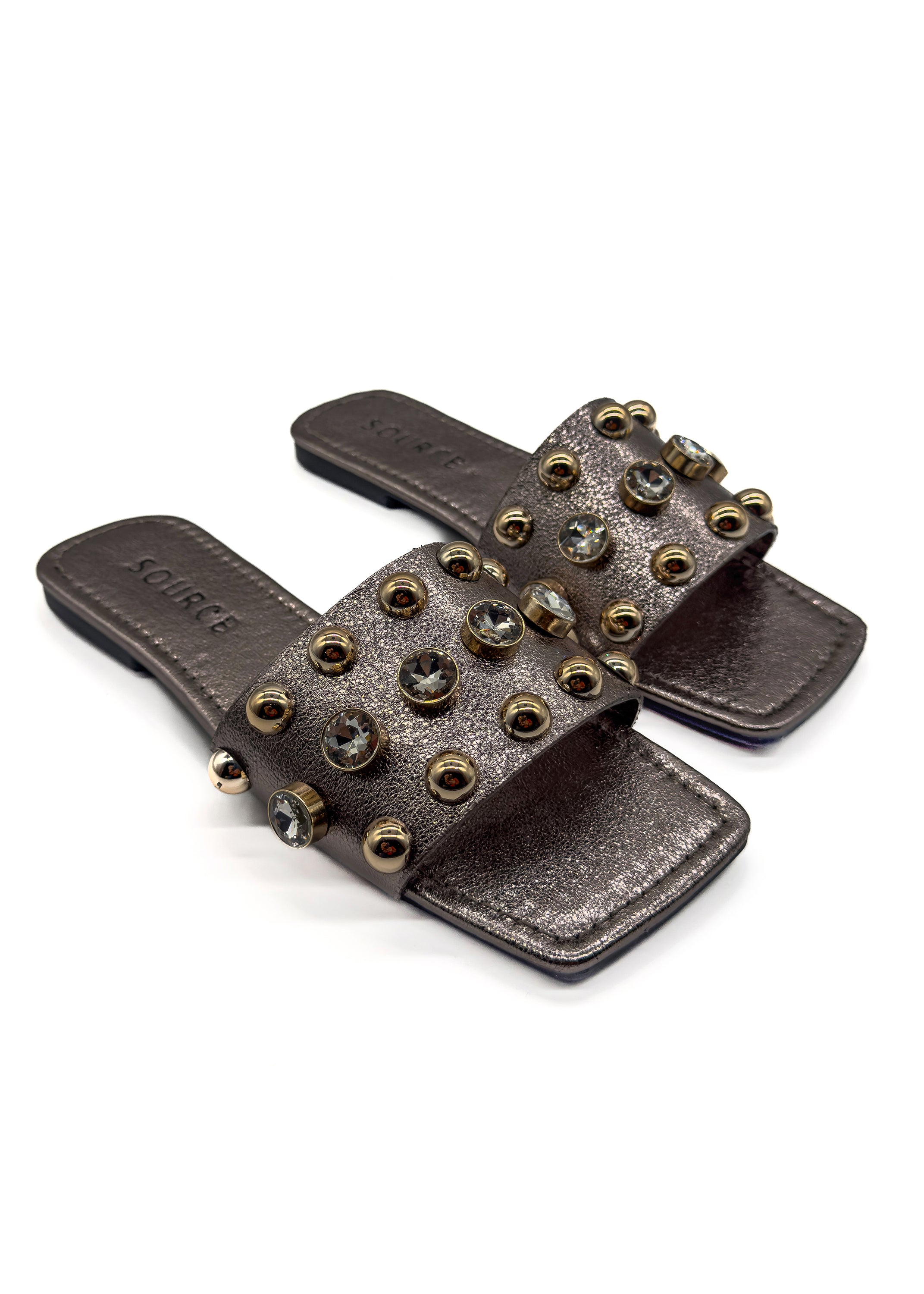 Gunmetal Bella Crystal Stud Slides Source