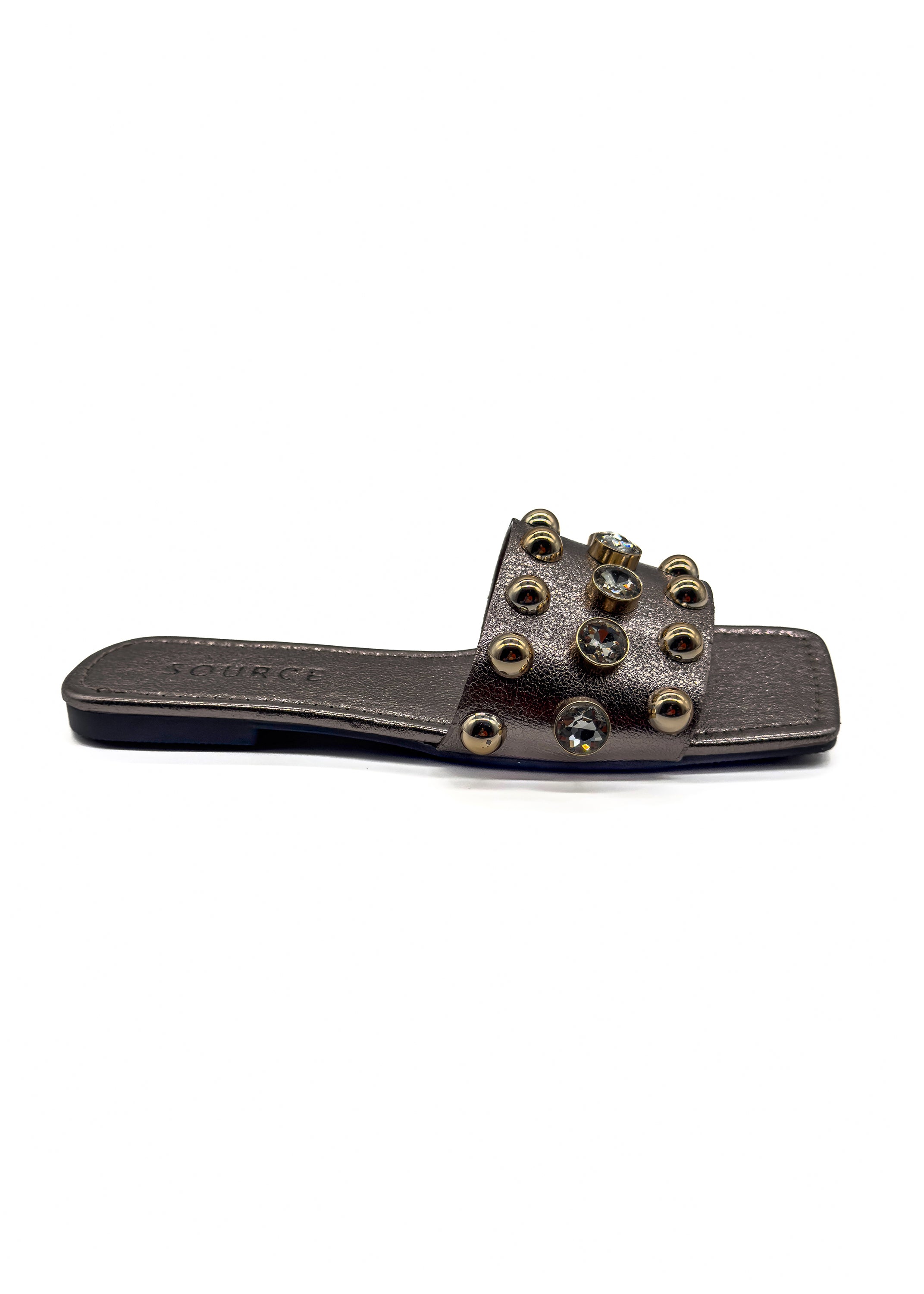 Gunmetal Bella Crystal Stud Slides Source
