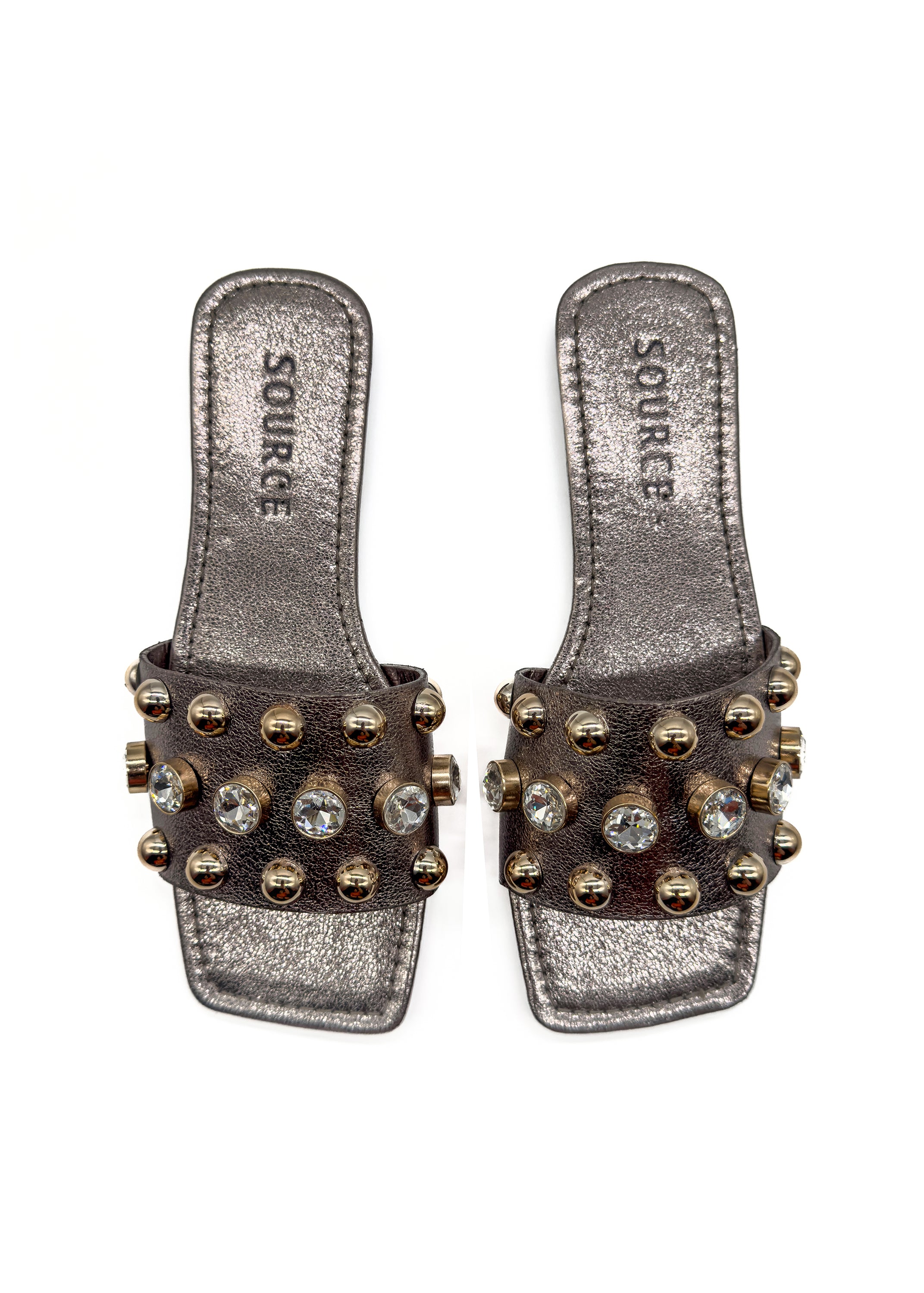 Gunmetal Bella Crystal Stud Slides Source