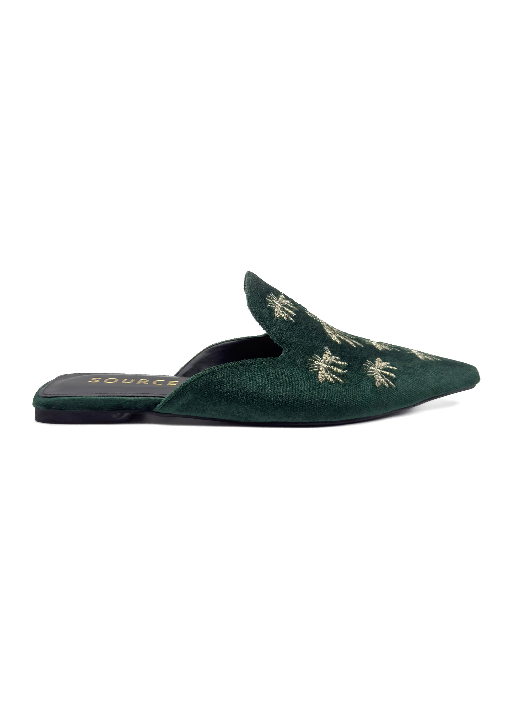 Emerald Ira Velvet Embroidered Slides Source