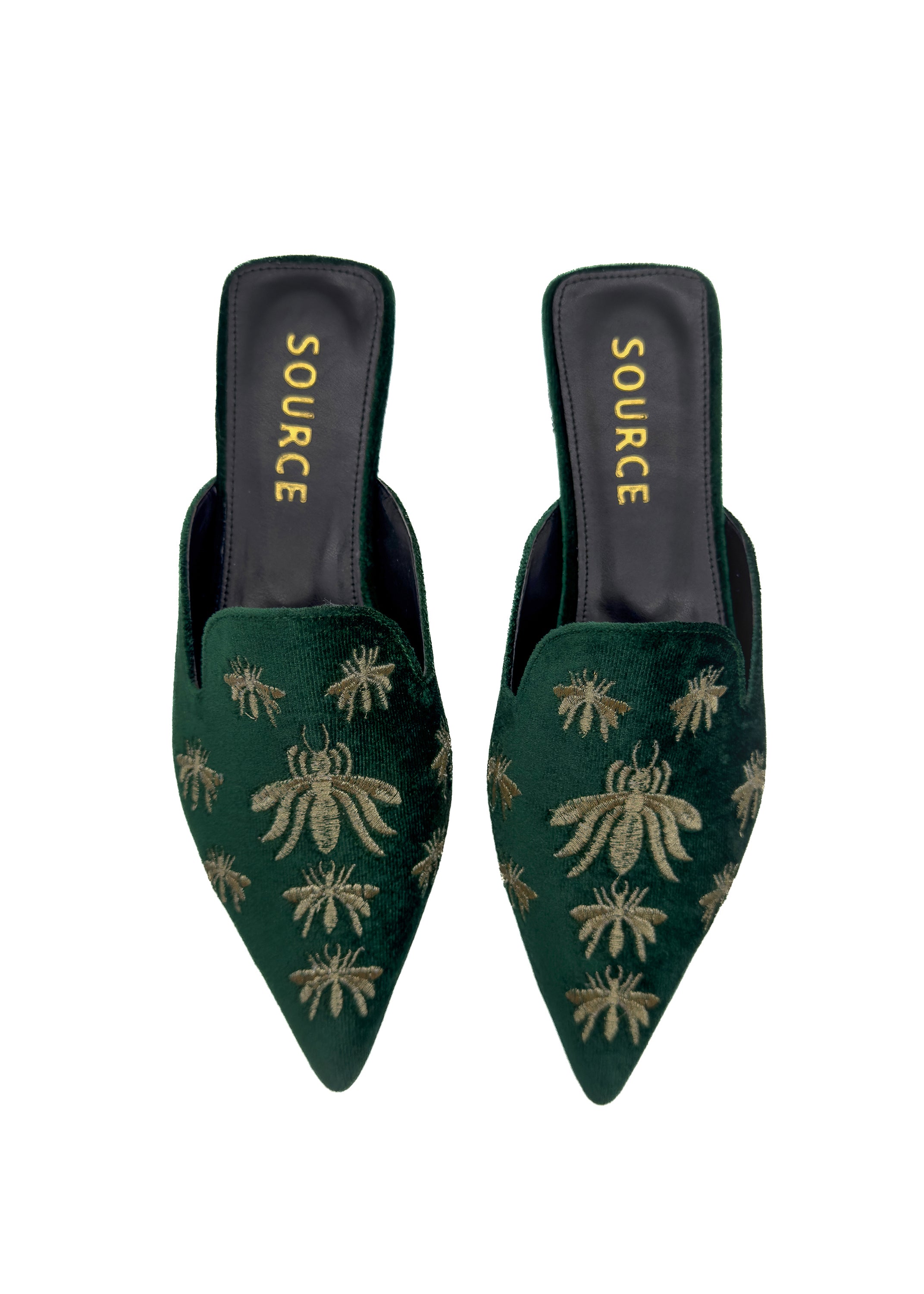 Emerald Ira Velvet Embroidered Slides Source