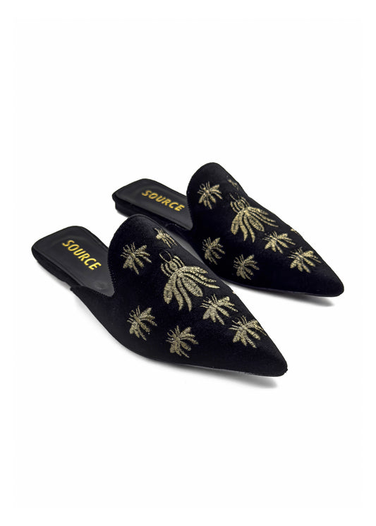 Taupe Bella Velvet Embroidered Slides Source