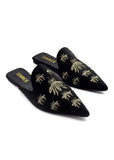 Black Isabelle Velvet Embroidered Slides Source