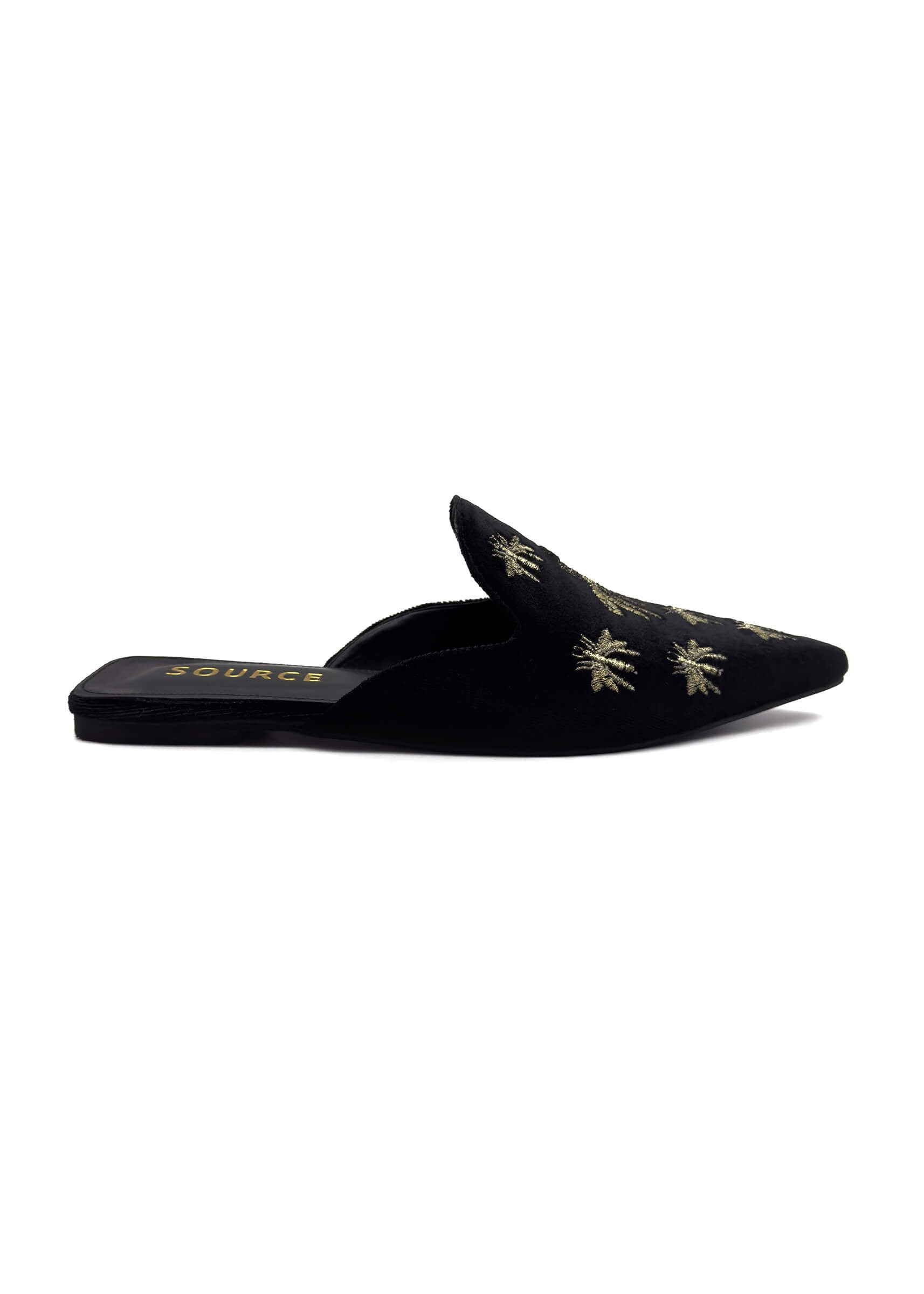 Black Isabelle Velvet Embroidered Slides Source