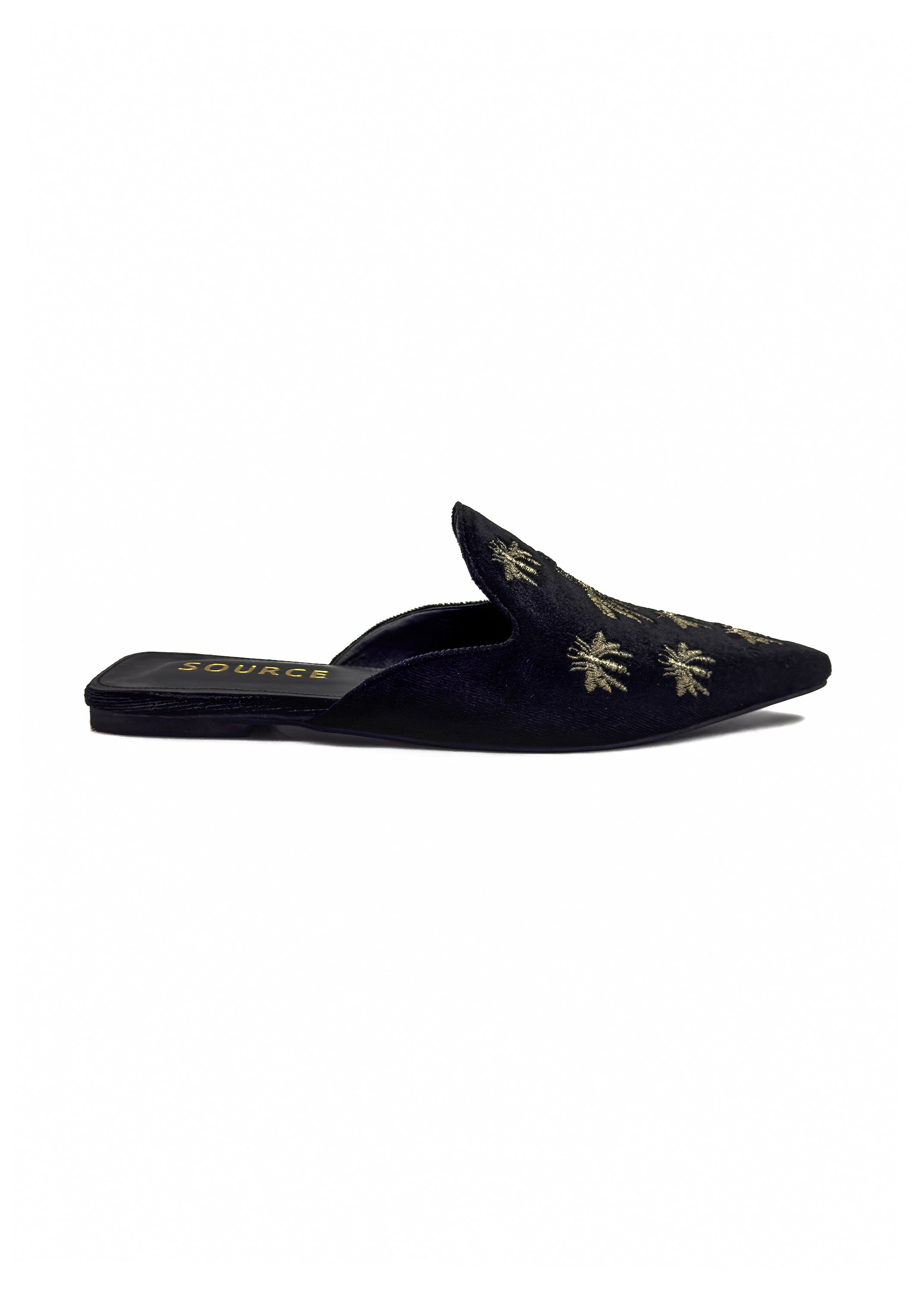 Taupe Bella Velvet Embroidered Slides Source