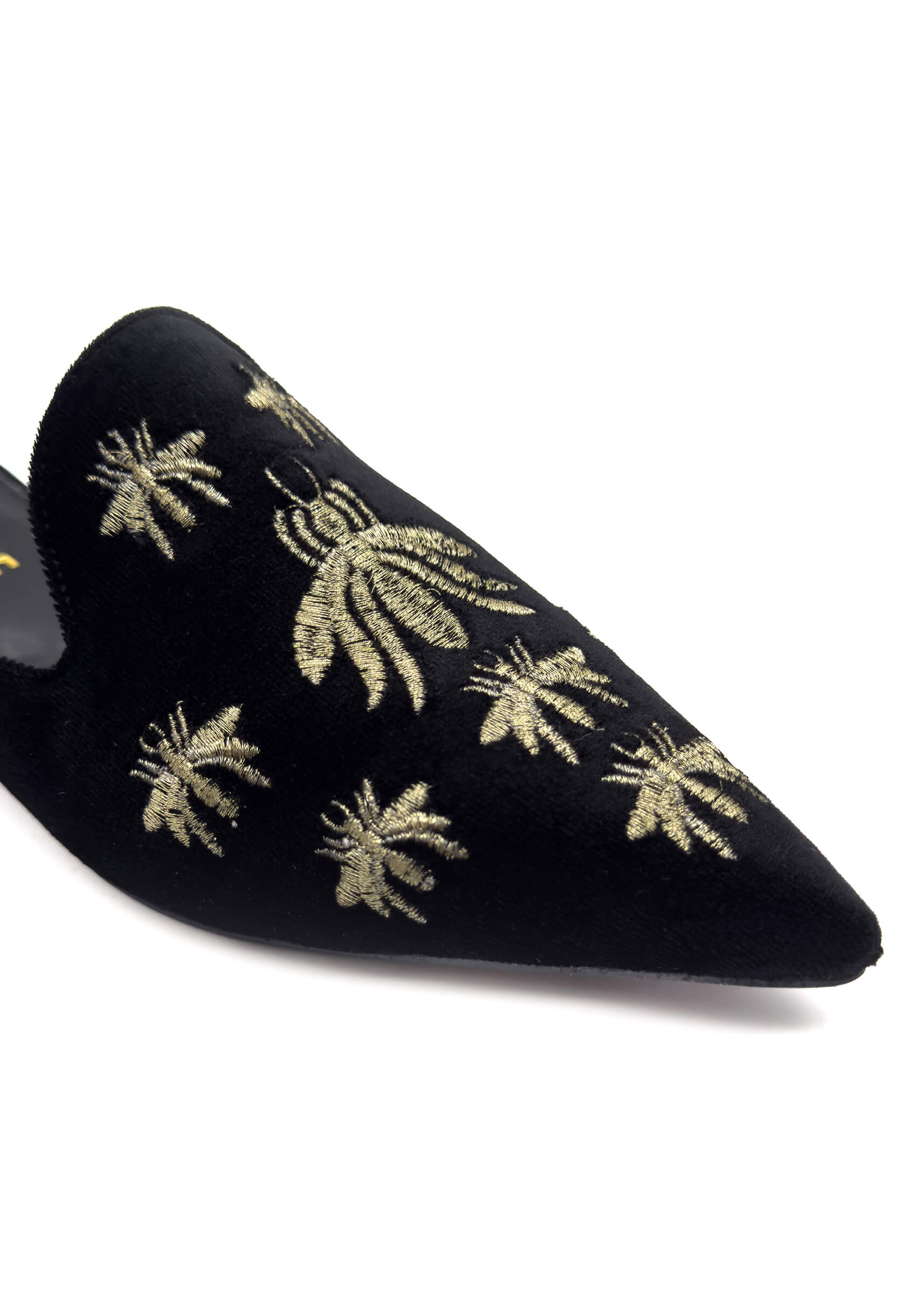 Black Isabelle Velvet Embroidered Slides Source