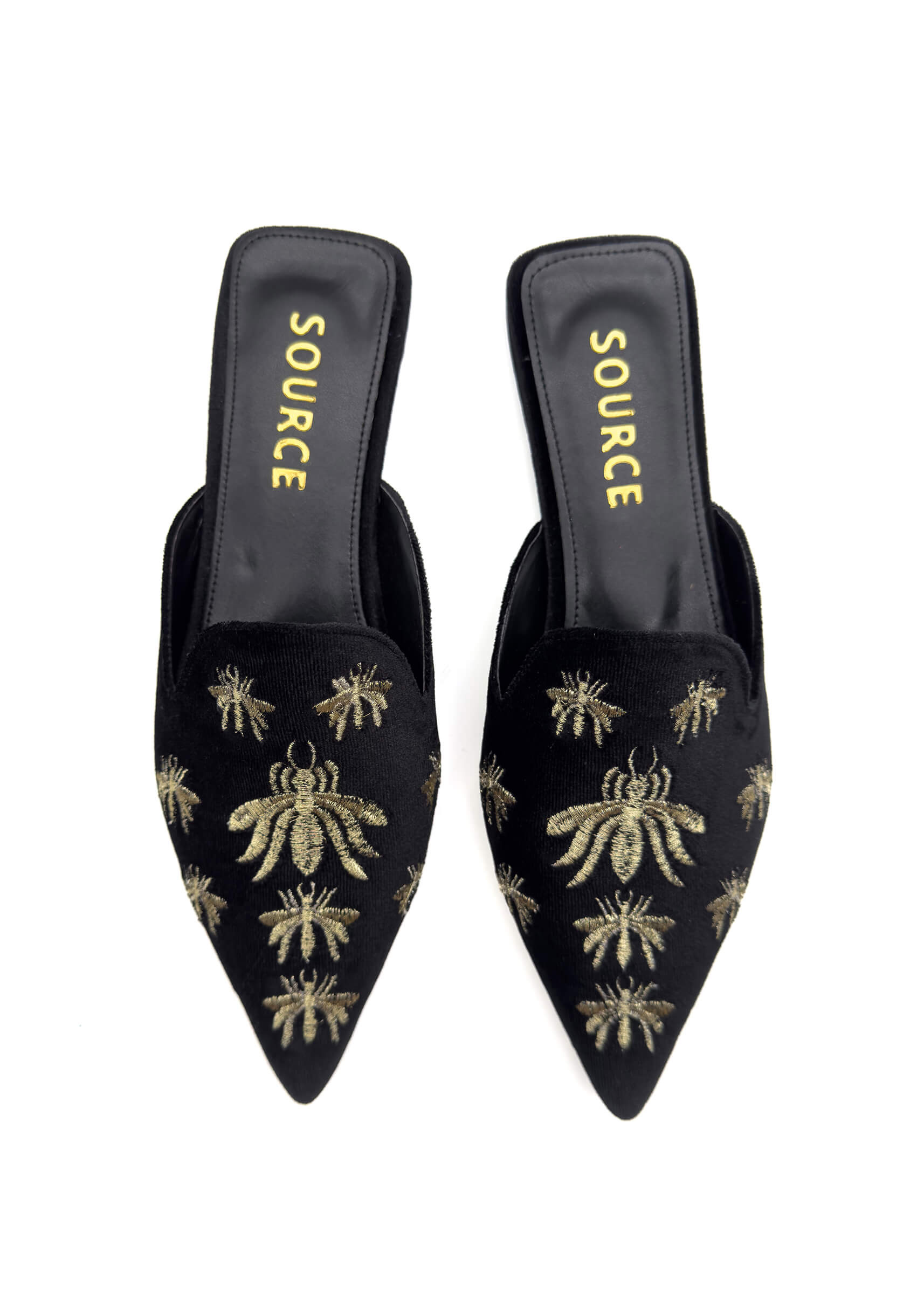Black Isabelle Velvet Embroidered Slides Source