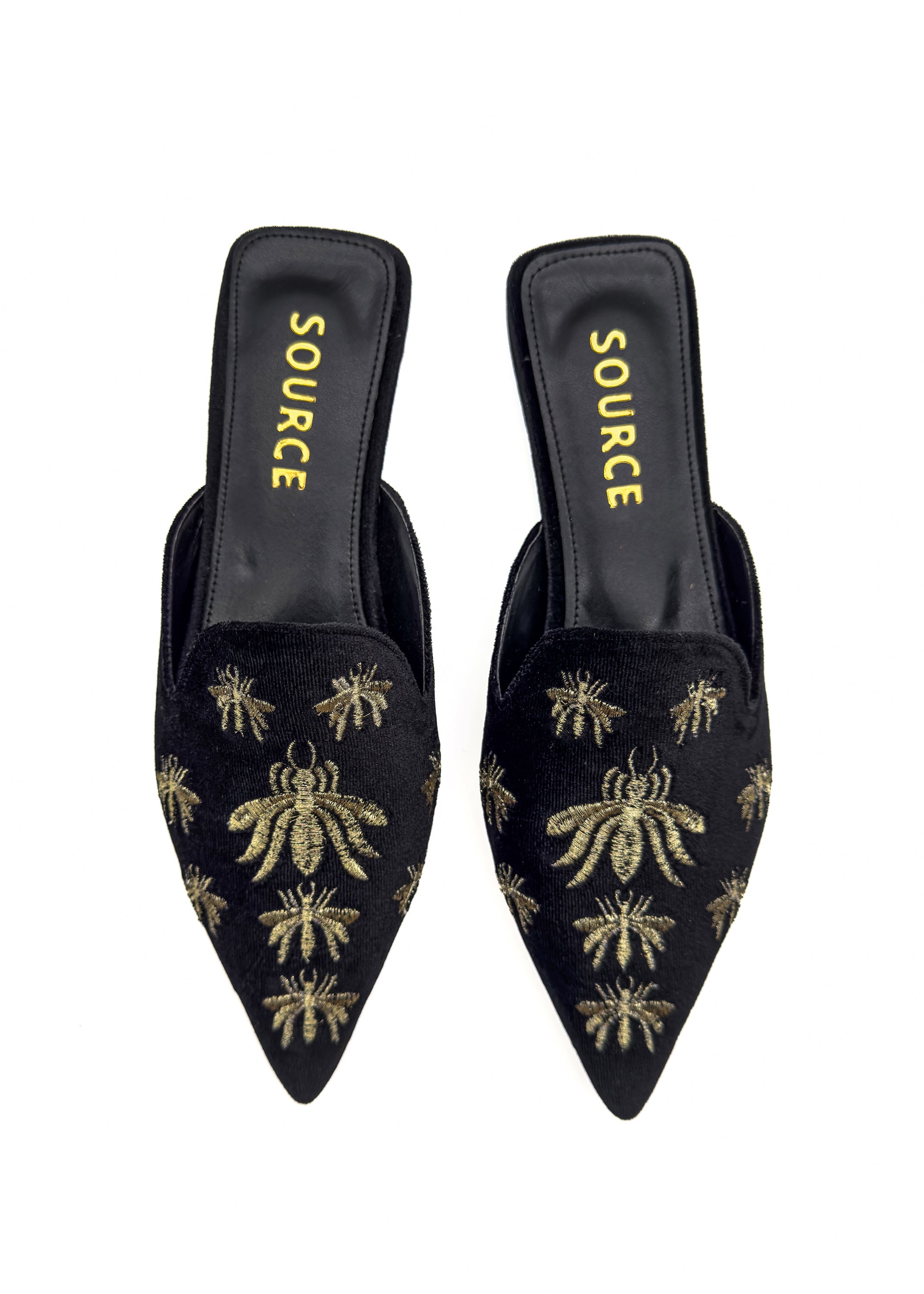 Taupe Bella Velvet Embroidered Slides Source