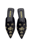Black Isabelle Velvet Embroidered Slides Source