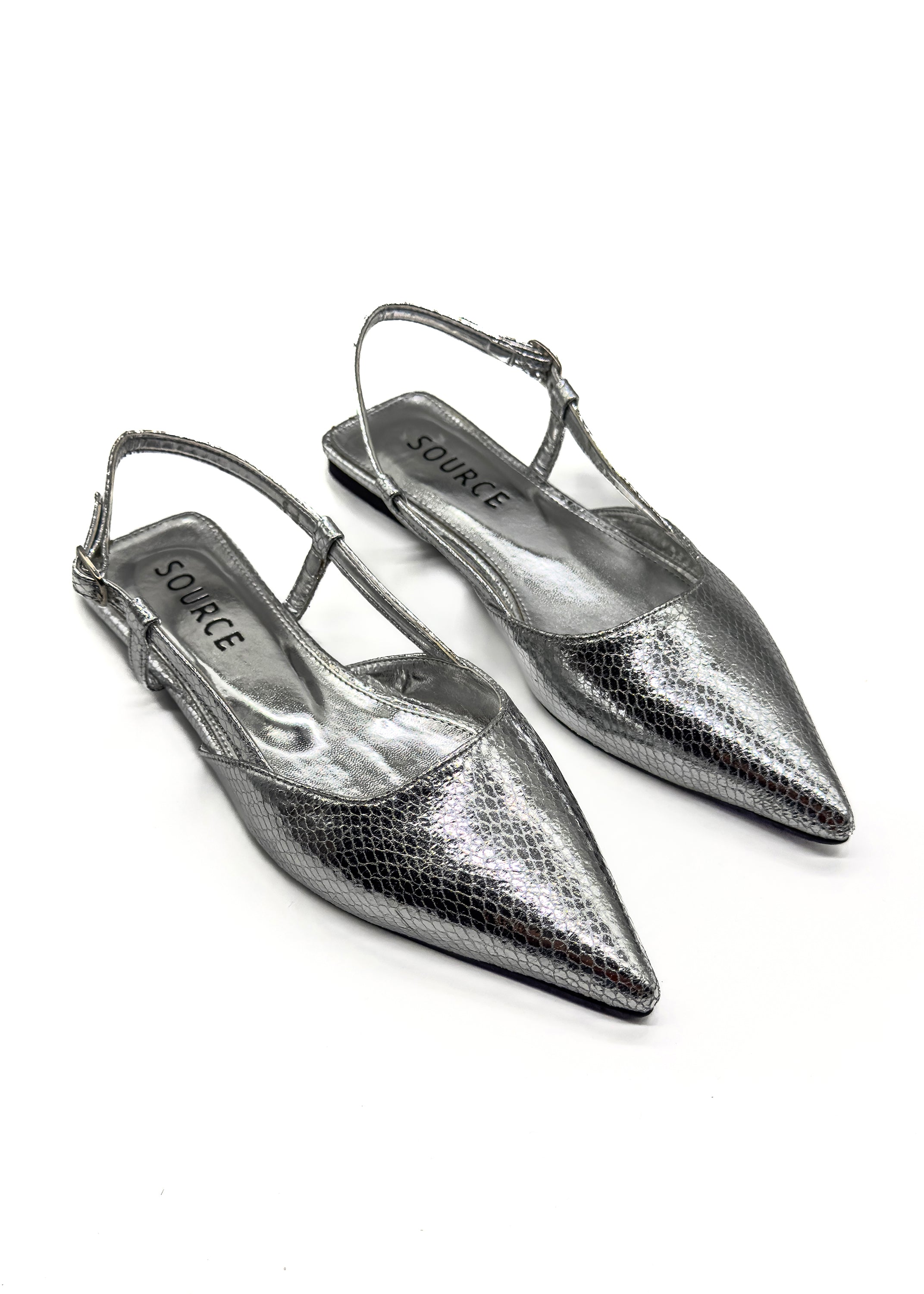 Silver Bella Slingback Flat Source