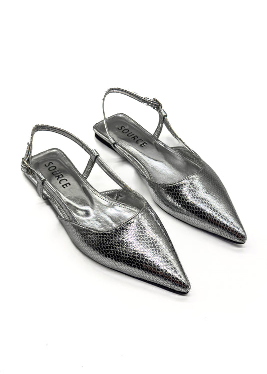 Silver Bella Slingback Flat Source