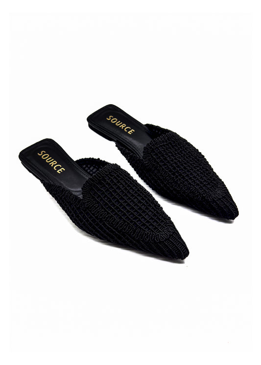 Black Velvet Vixen Pointed Mules Source