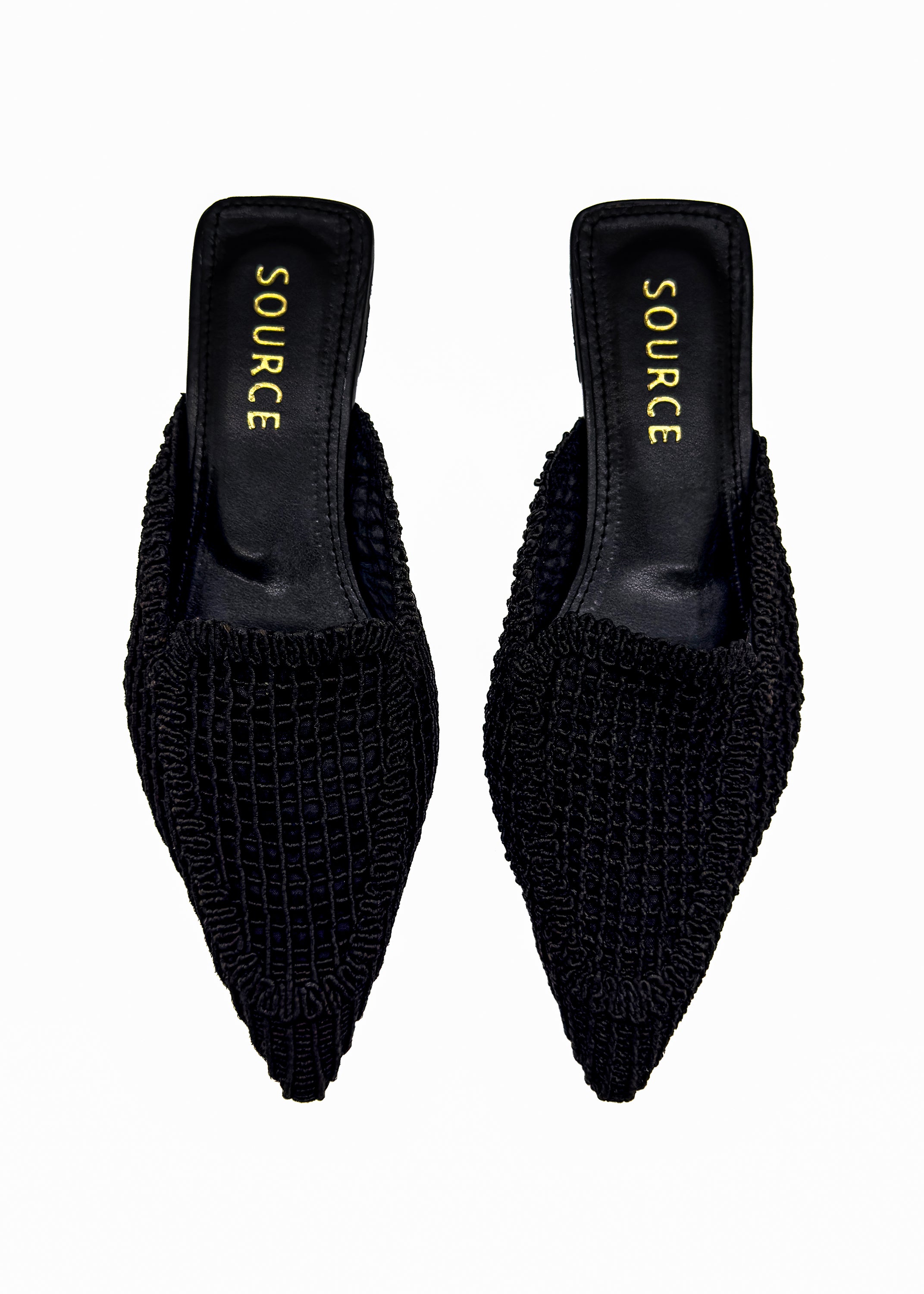 Black Velvet Vixen Pointed Mules Source