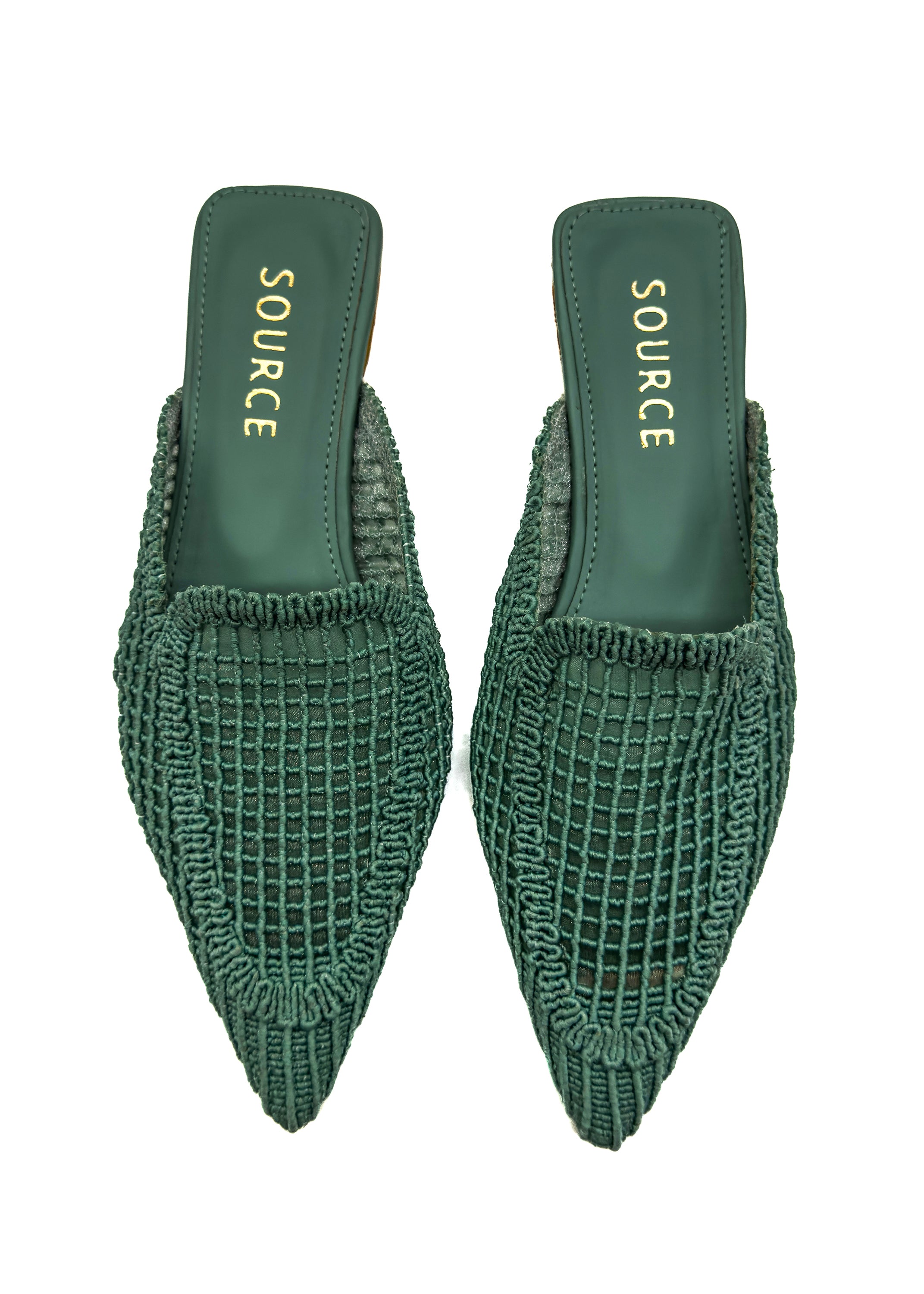 Deep Teal Seduction Pointed Mules Source