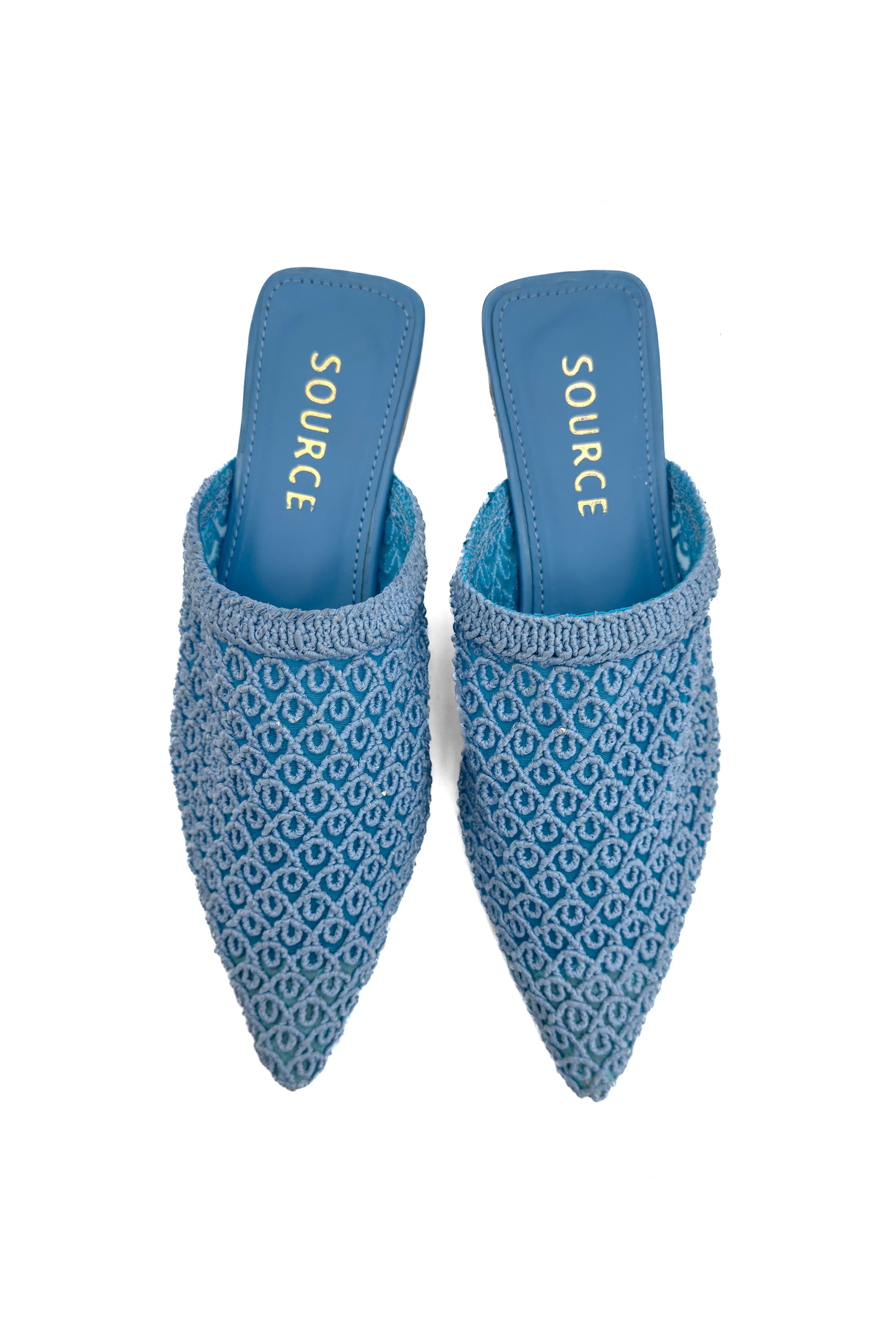 Sky Lace Pointed Mules Source