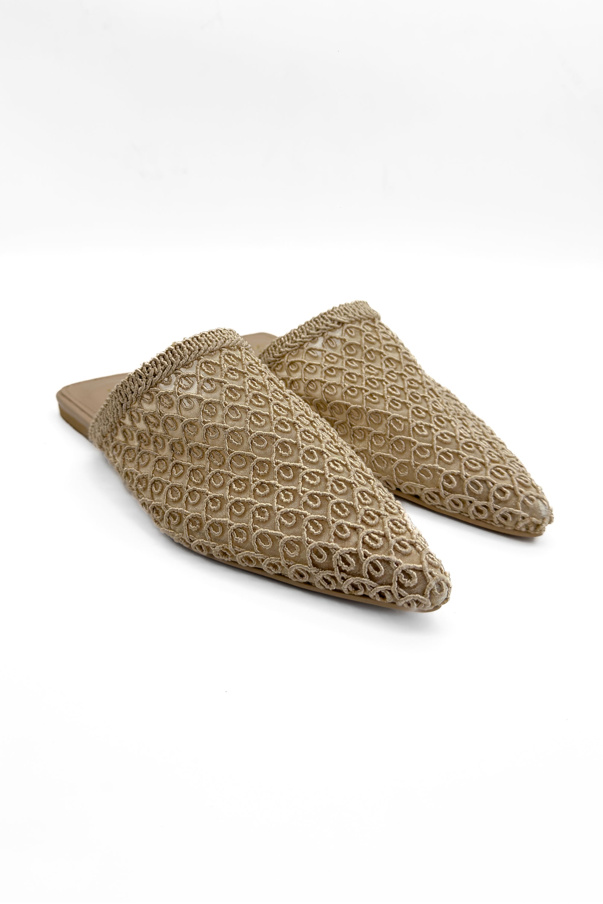 Champagne Lace Pointed Mules Source