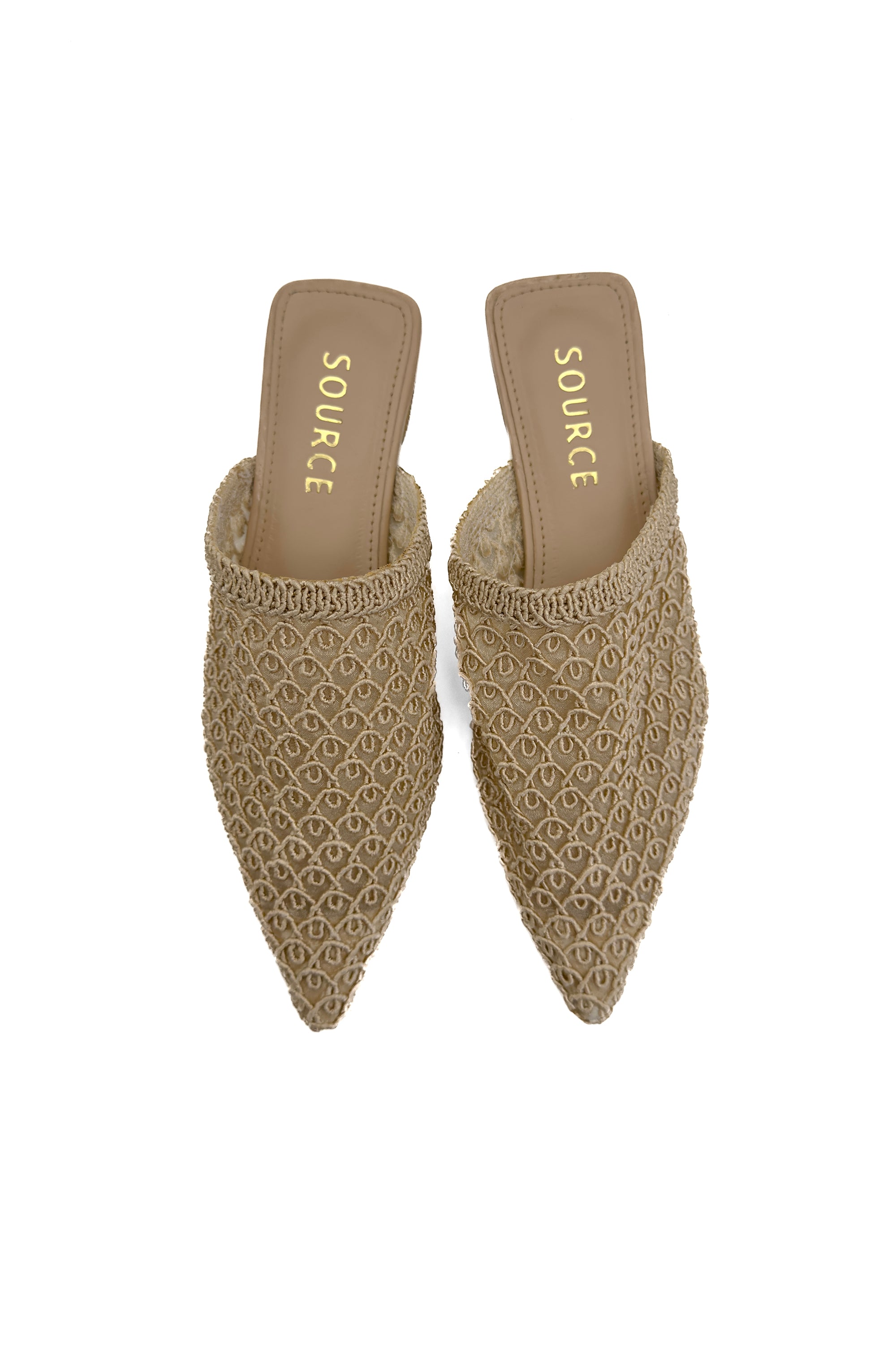 Champagne Lace Pointed Mules Source