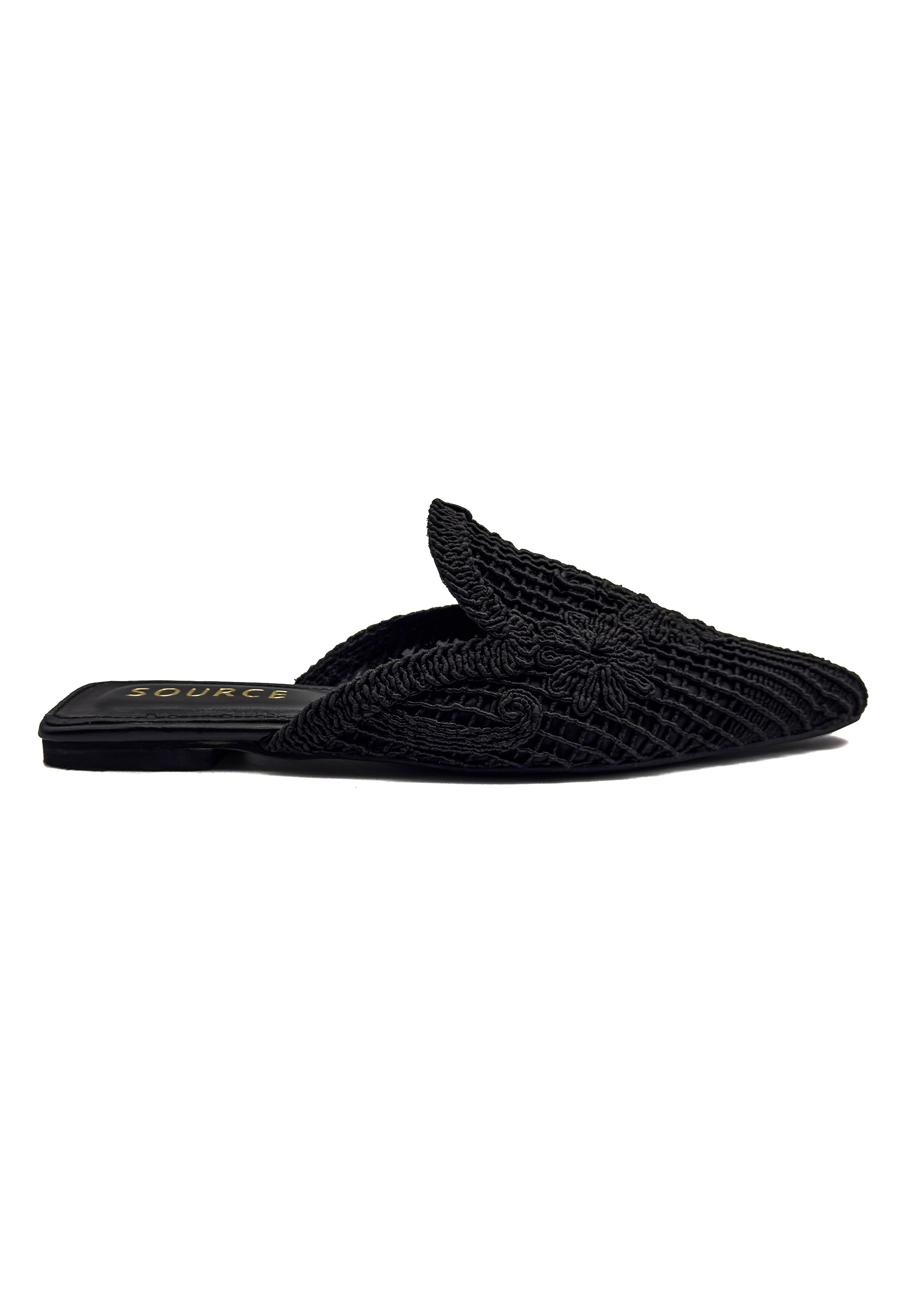 Black Bloom Embroidered Pointed Mules Source