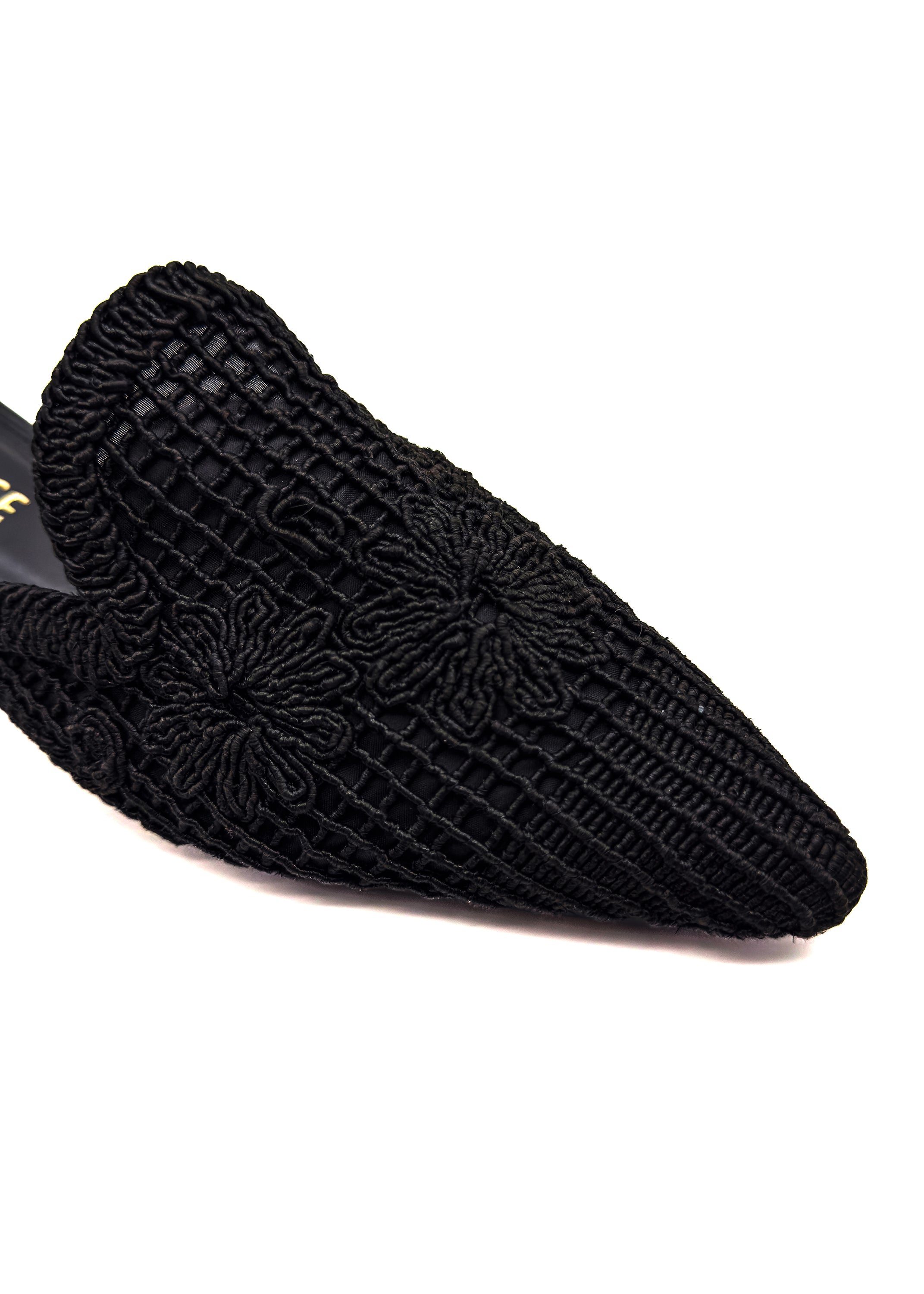 Black Bloom Embroidered Pointed Mules Source
