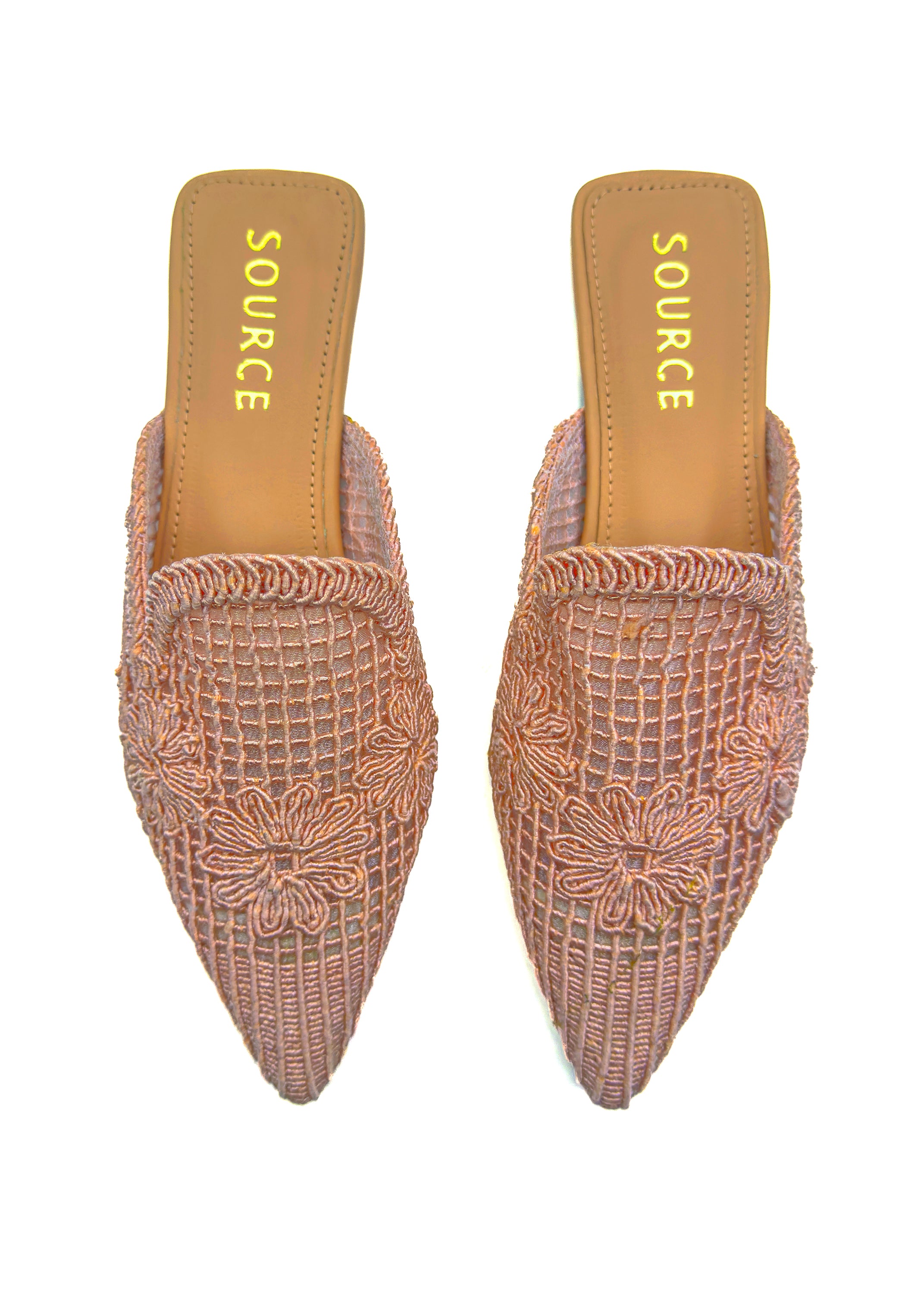 Blush Blossom Embroidered Pointed Mules Source