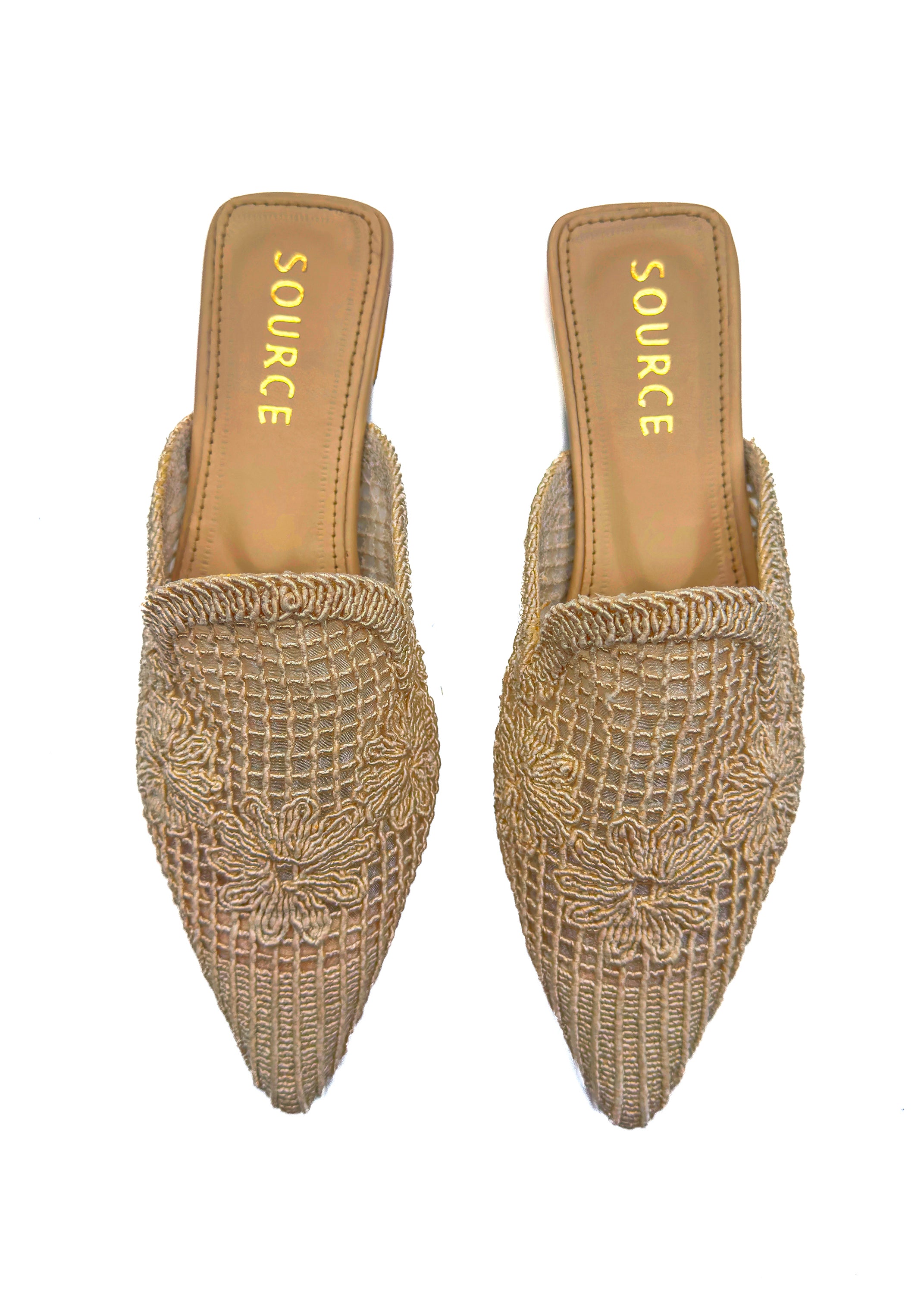 Champagne Bloom Embroidered Pointed Mules Source