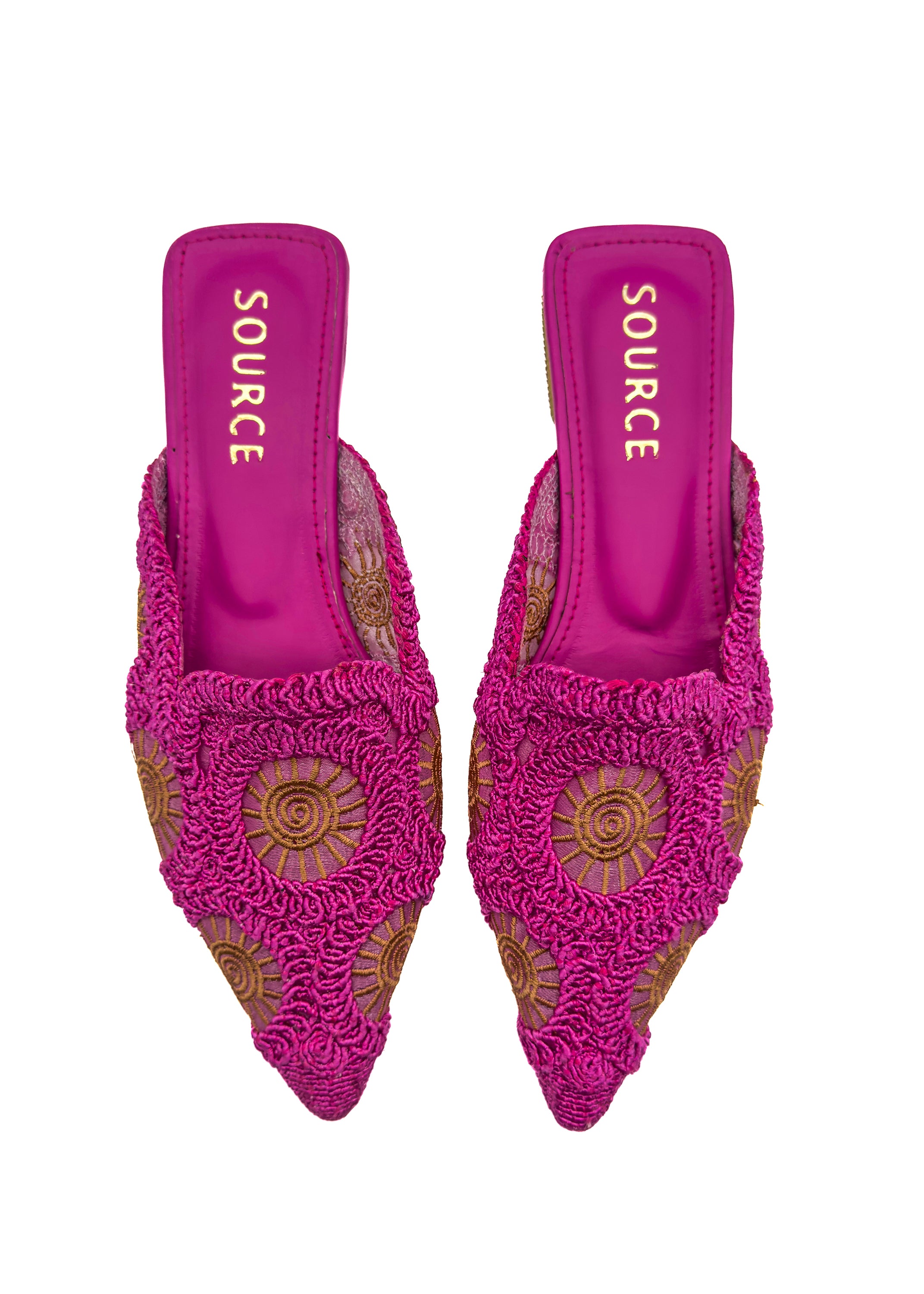 Fuchsia Fire Lace Pointed Mules Source