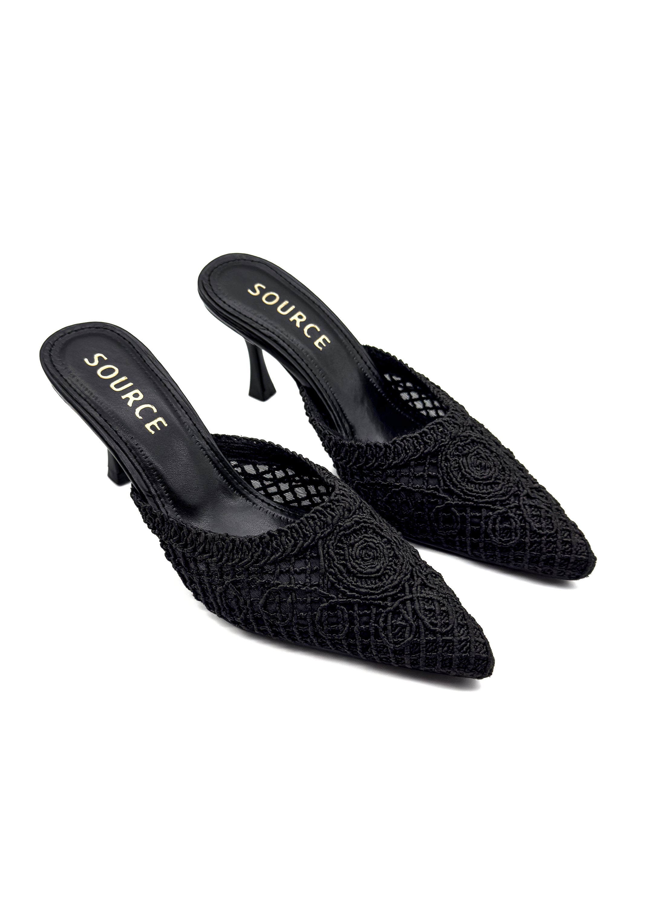 Black Rose Mesh Heeled Mules Source
