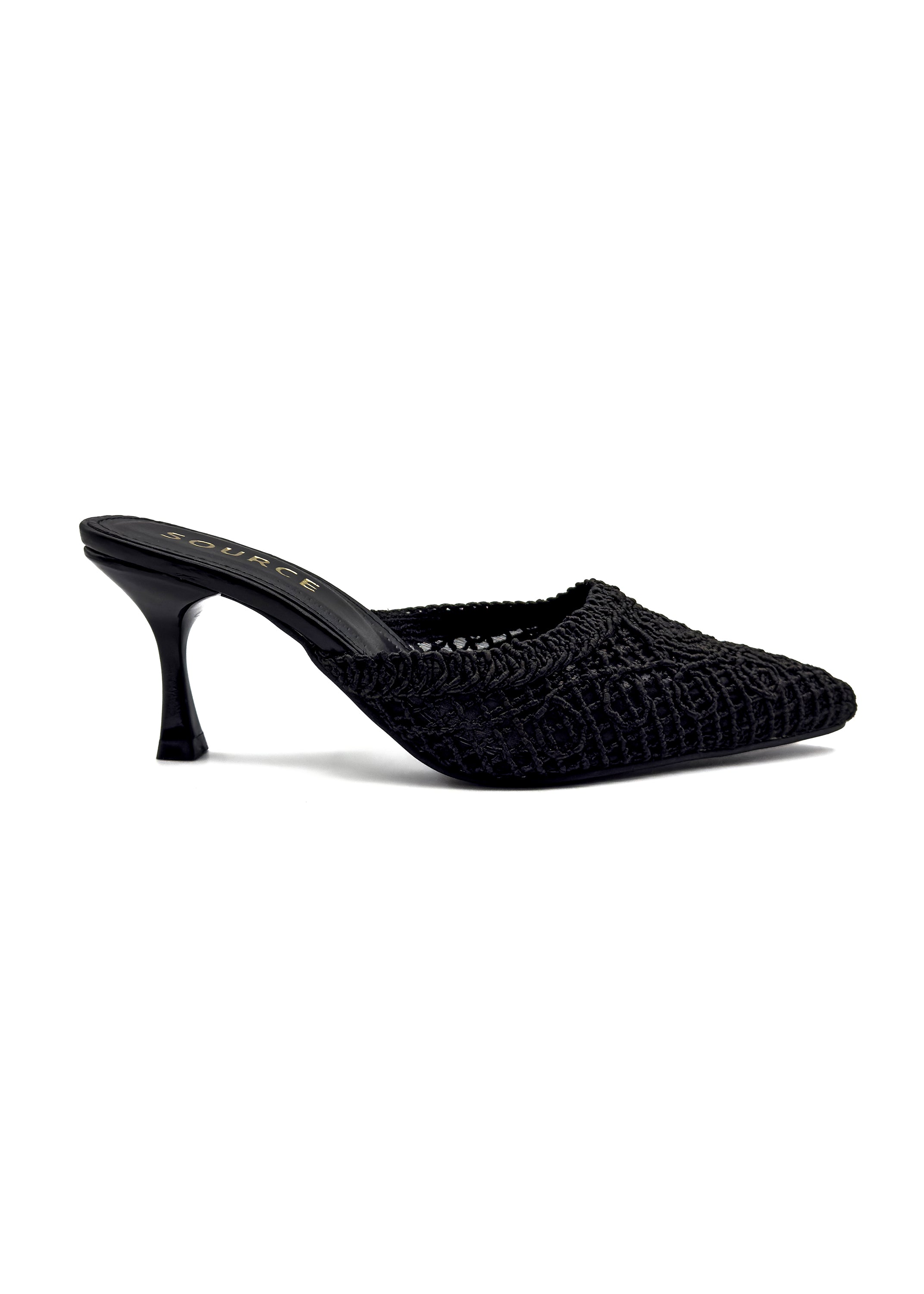 Black Rose Mesh Heeled Mules Source