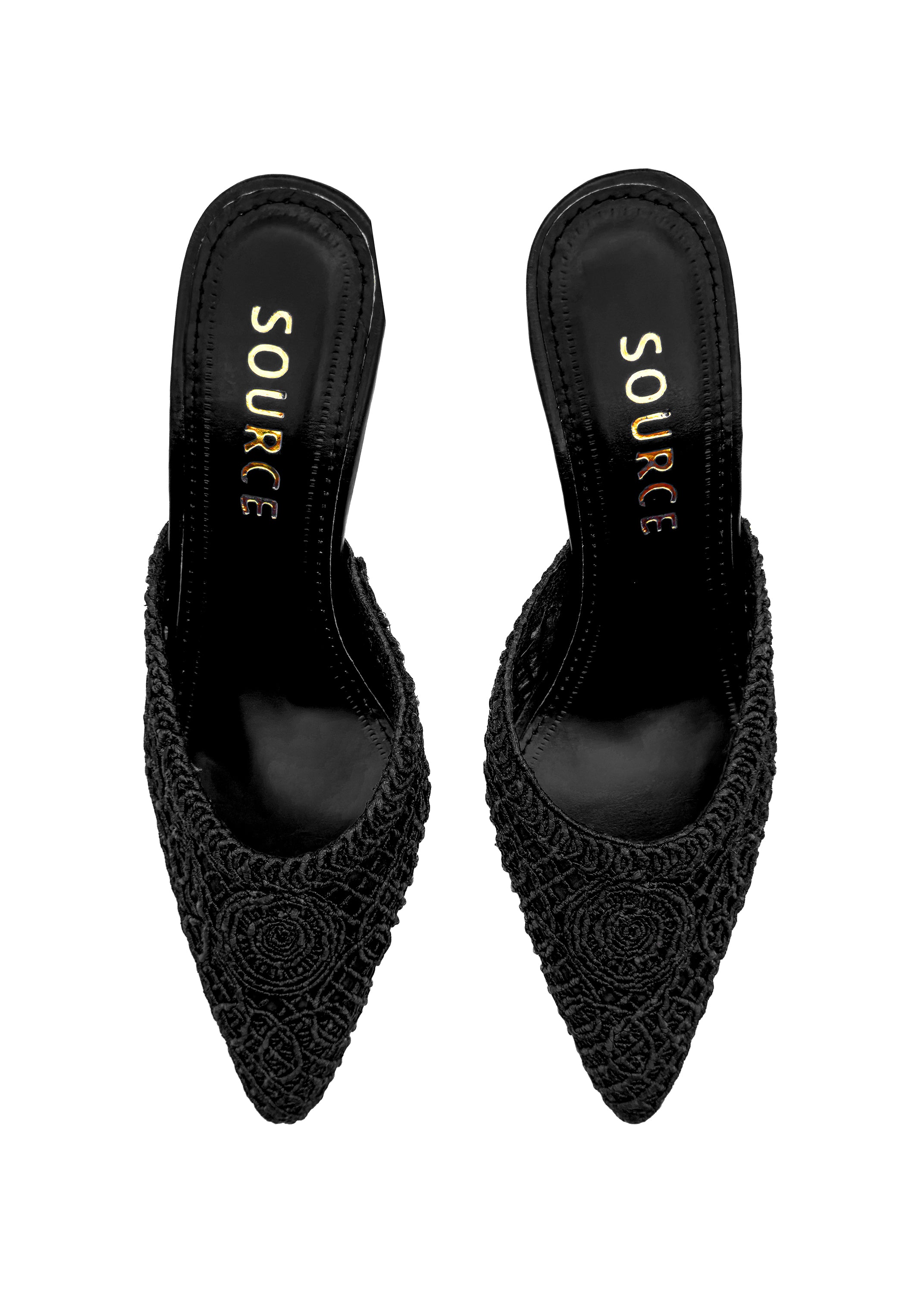 Black Rose Mesh Heeled Mules Source