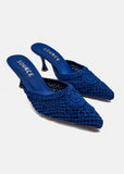 Electric Lace Heeled Mules in Royal Blue Source