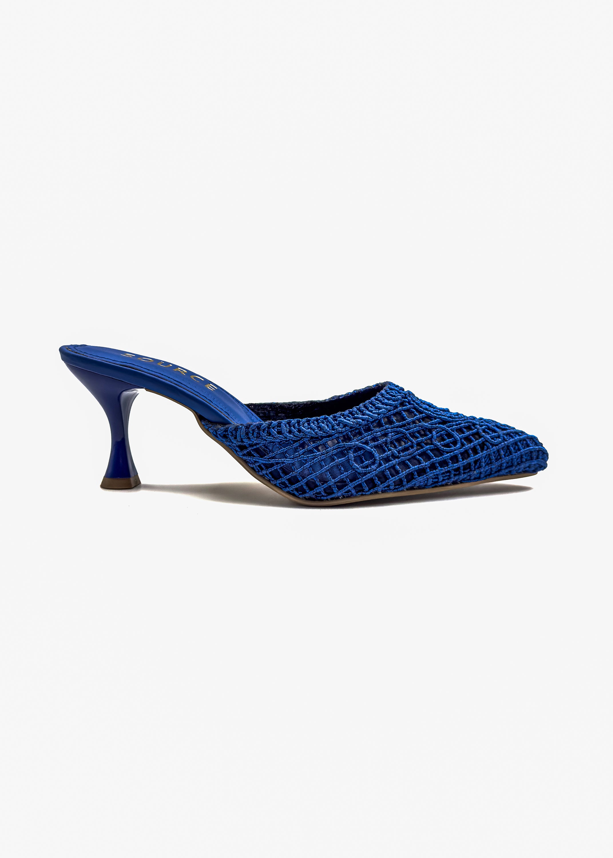 Electric Lace Heeled Mules in Royal Blue Source