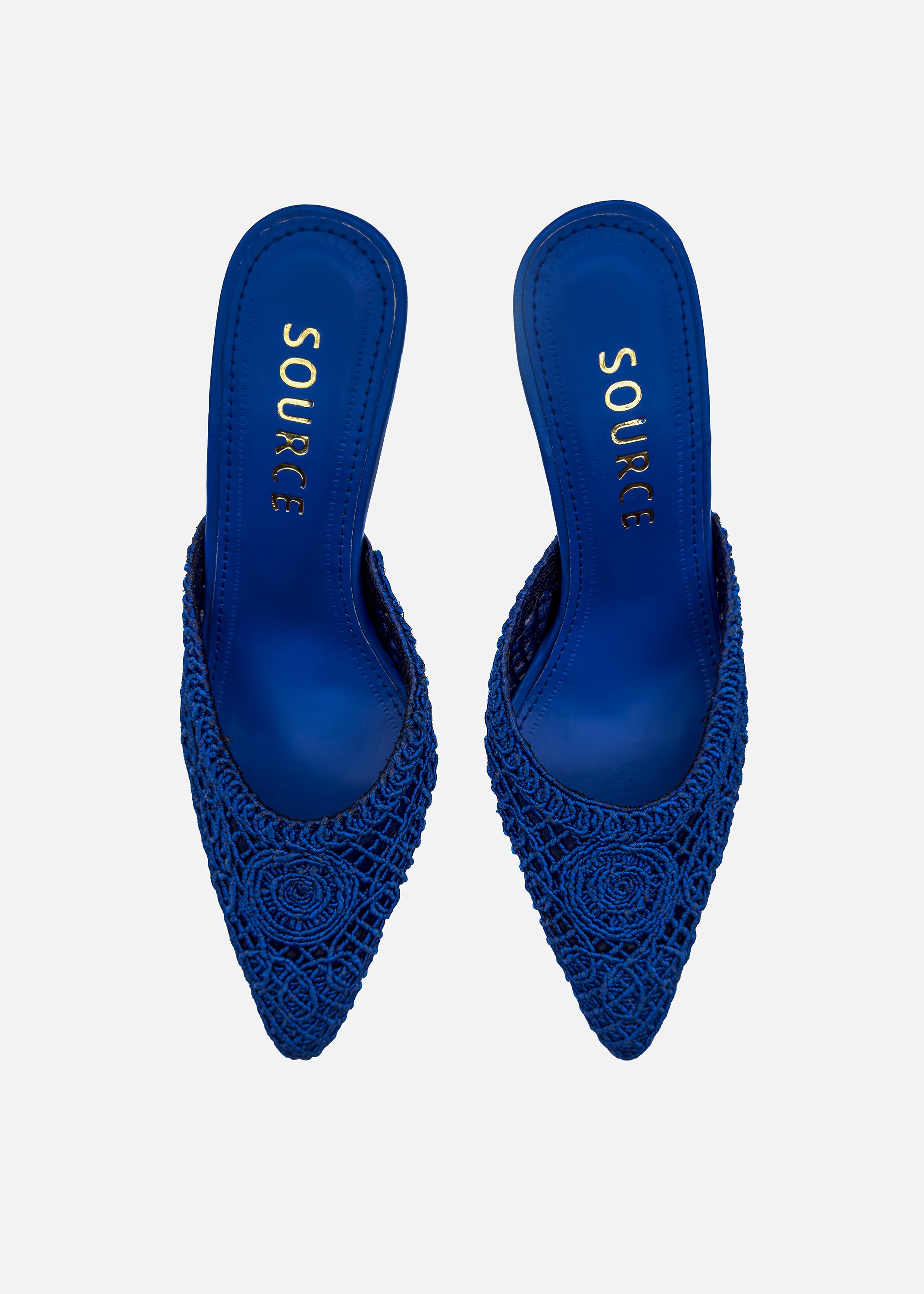 Electric Lace Heeled Mules in Royal Blue Source