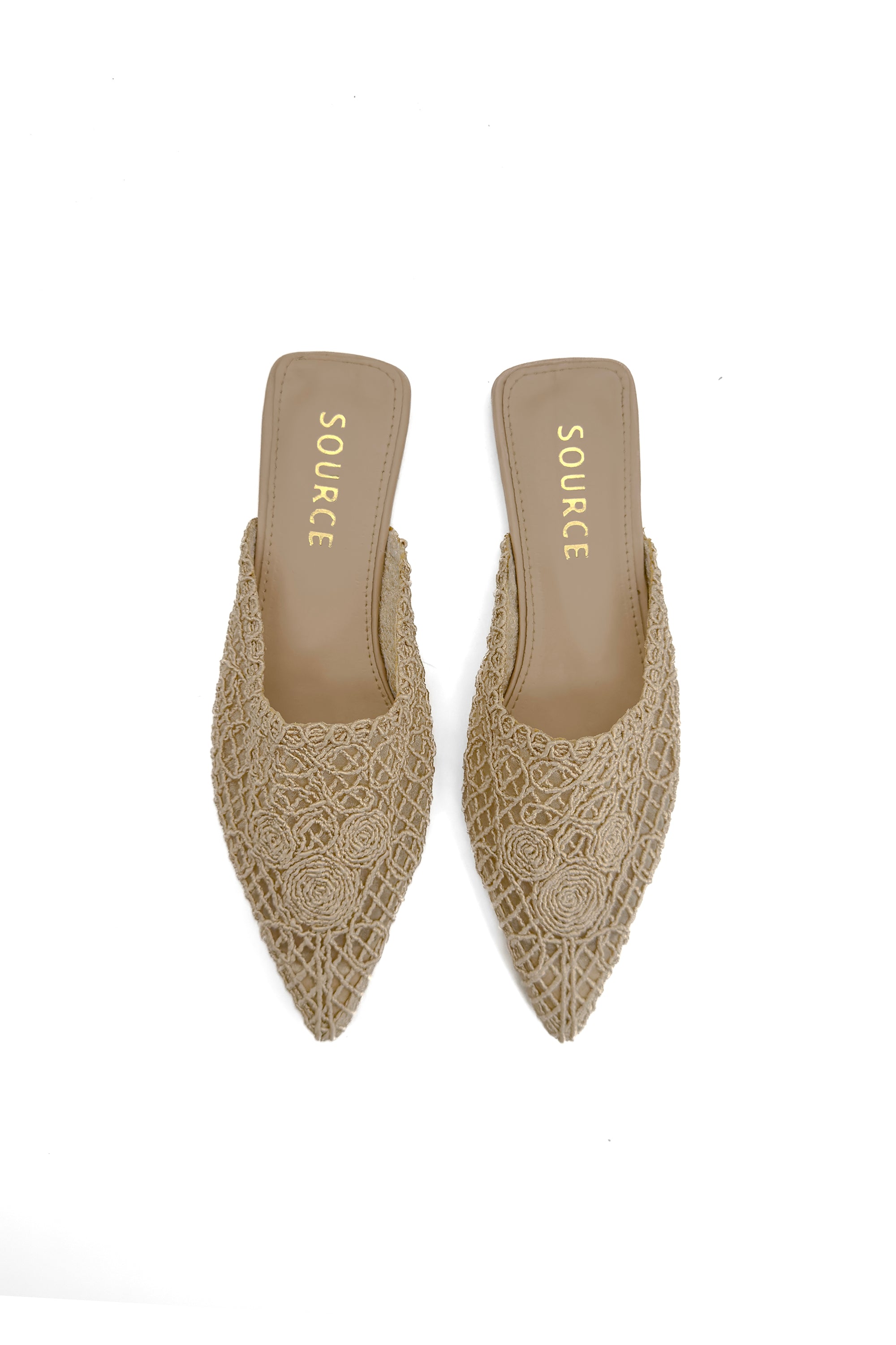 Nude Lace Whisper Pointed Mules Source