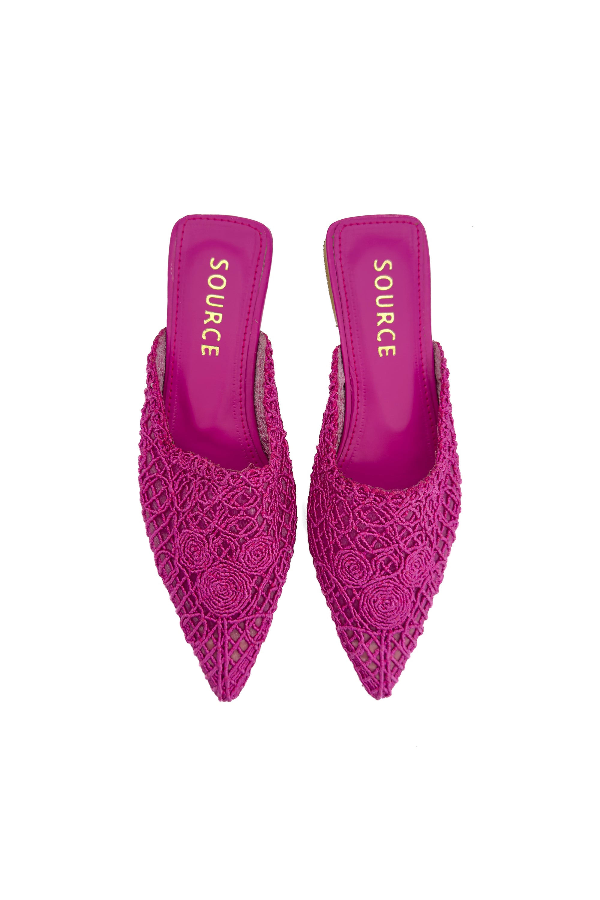 Fuchsia Lace Tease Pointed Mules Source