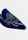 Velvet Bloom Embroidered Mules in Royal Blue Source